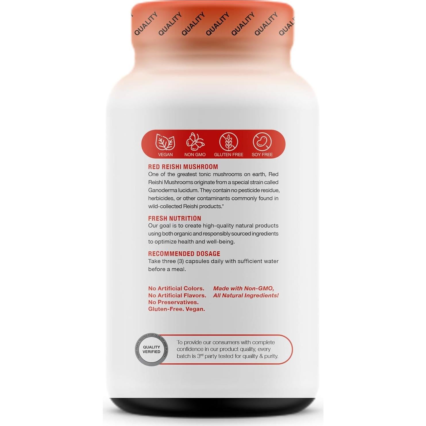 Cápsulas de Hongo Reishi Orgánico Fresh Nutrition 90 Unidades