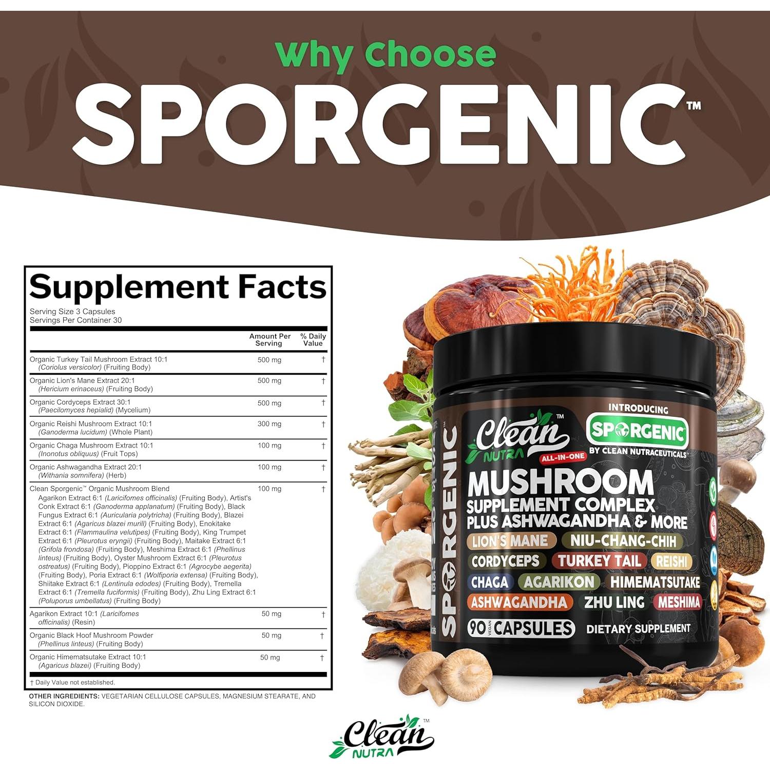 Suplemento de Champiñones Orgánicos Clean Nutra 90 Cápsulas