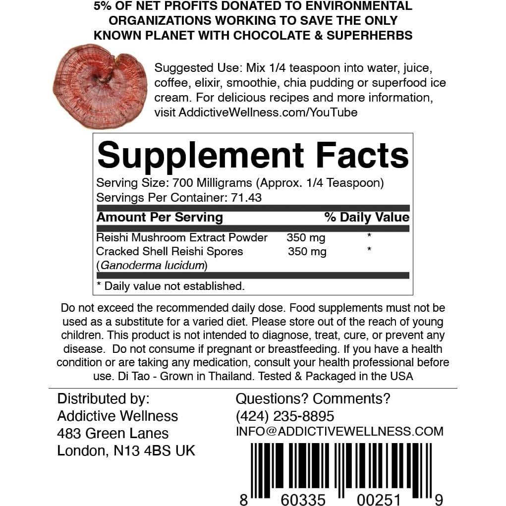 Polvo de Extracto de Hongo Reishi Addictive Wellness 50g