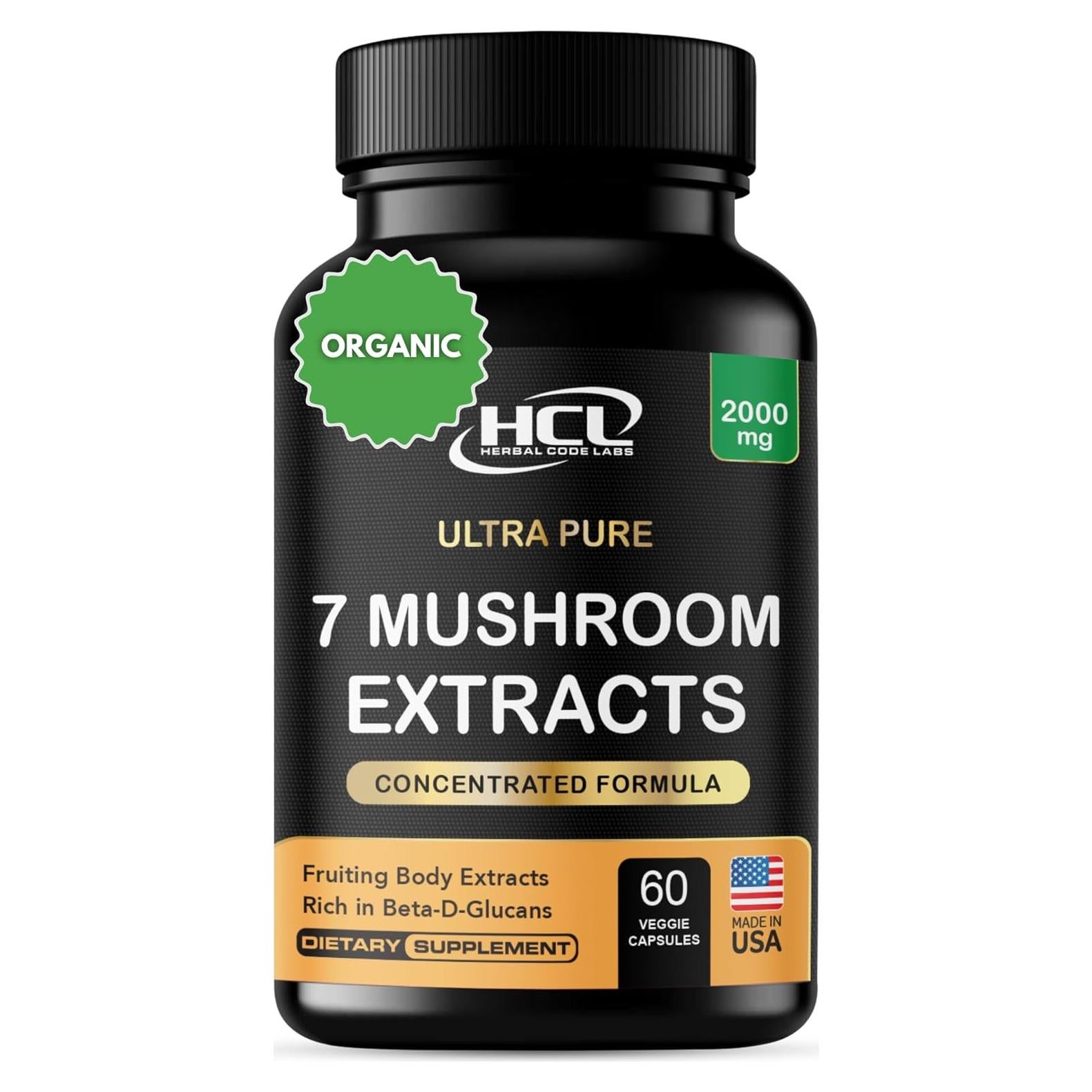 Cápsulas de Champiñones Orgánicos HCL - 7 Variedades Potentes