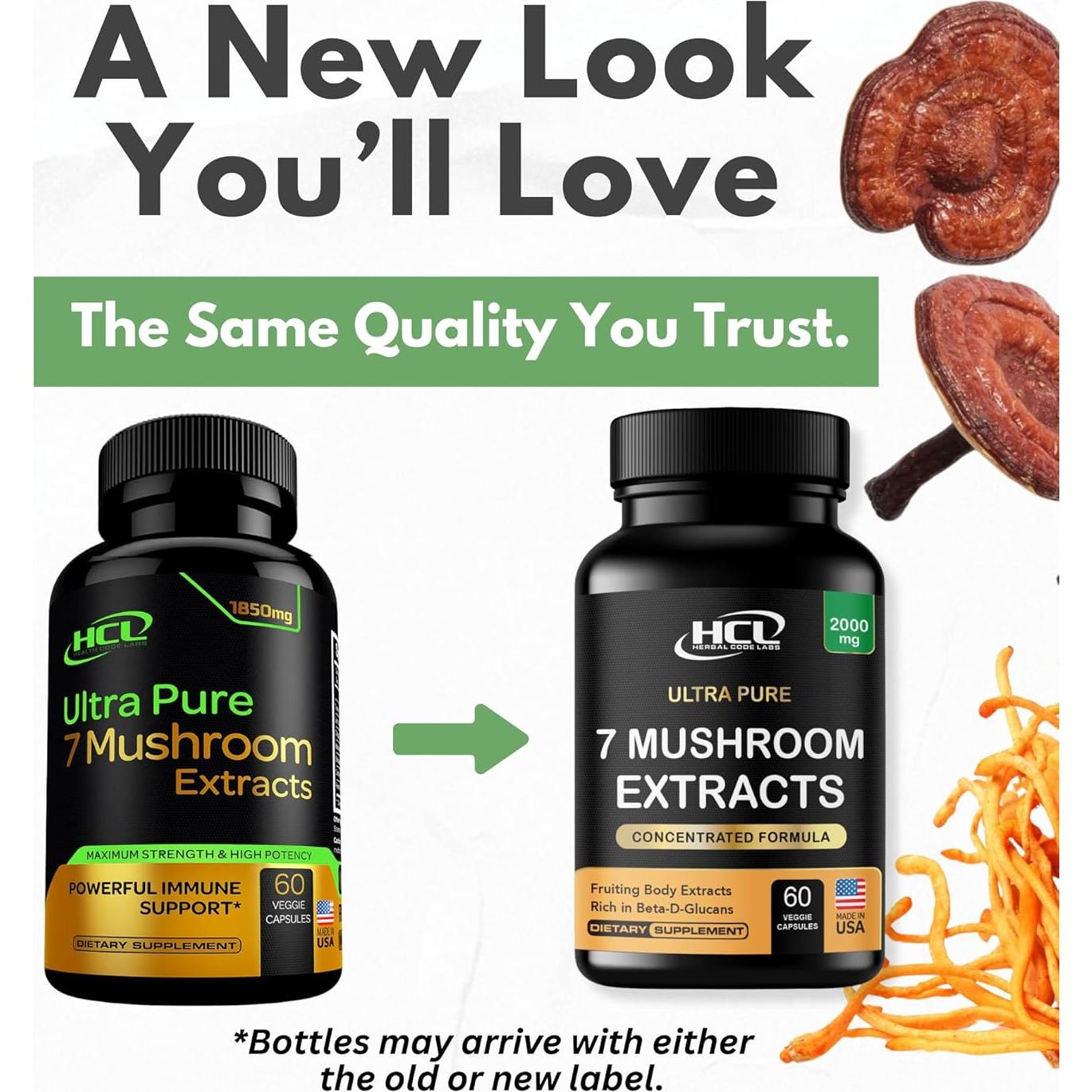 Cápsulas de Champiñones Orgánicos HCL - 7 Variedades Potentes