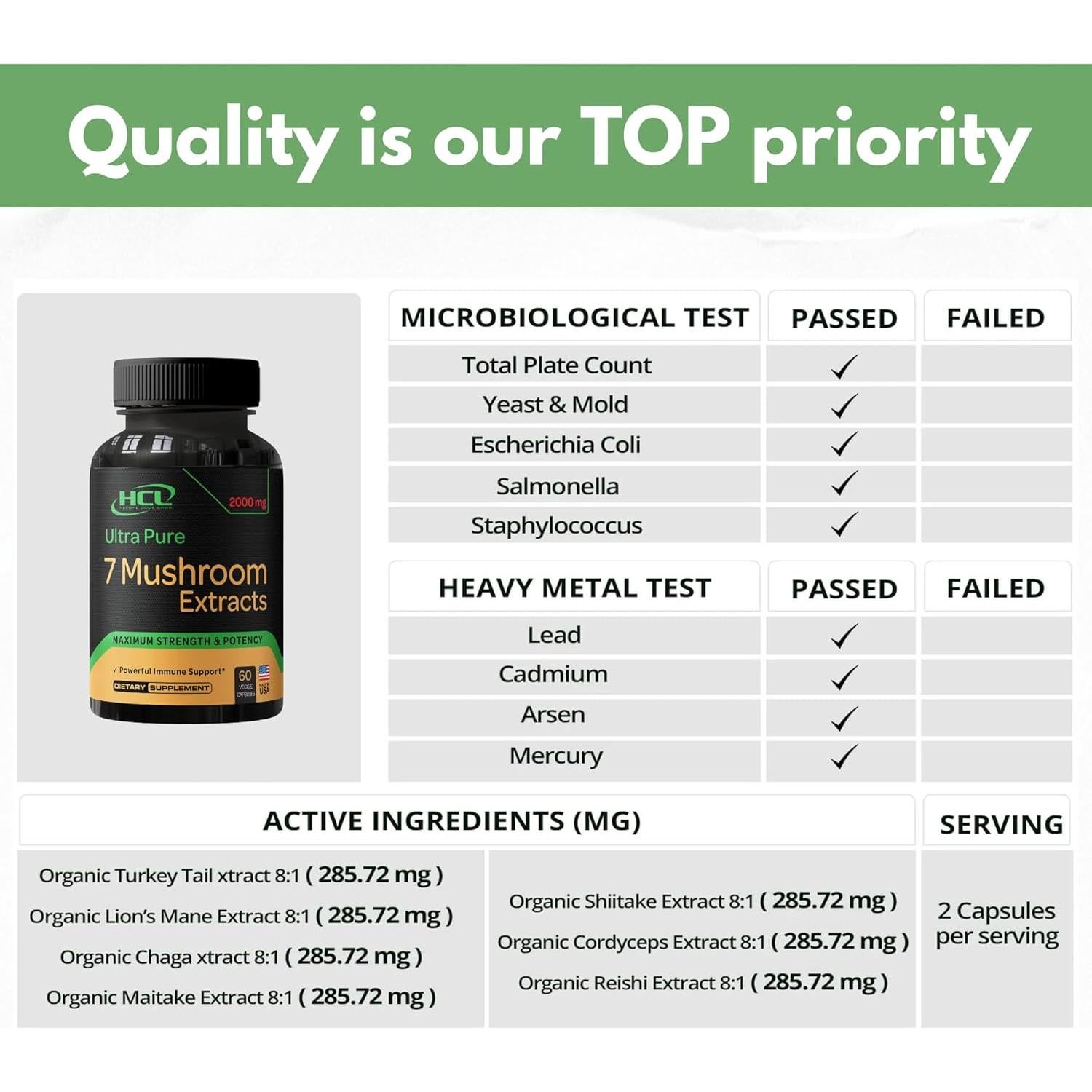 Cápsulas de Champiñones Orgánicos HCL - 7 Variedades Potentes