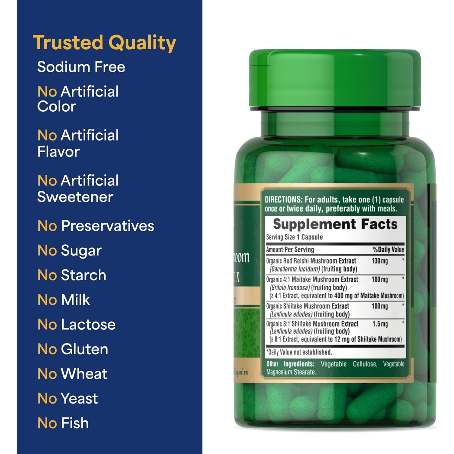 Complejo de Hongos Puritan's Pride 120 Cápsulas Vegetarianas