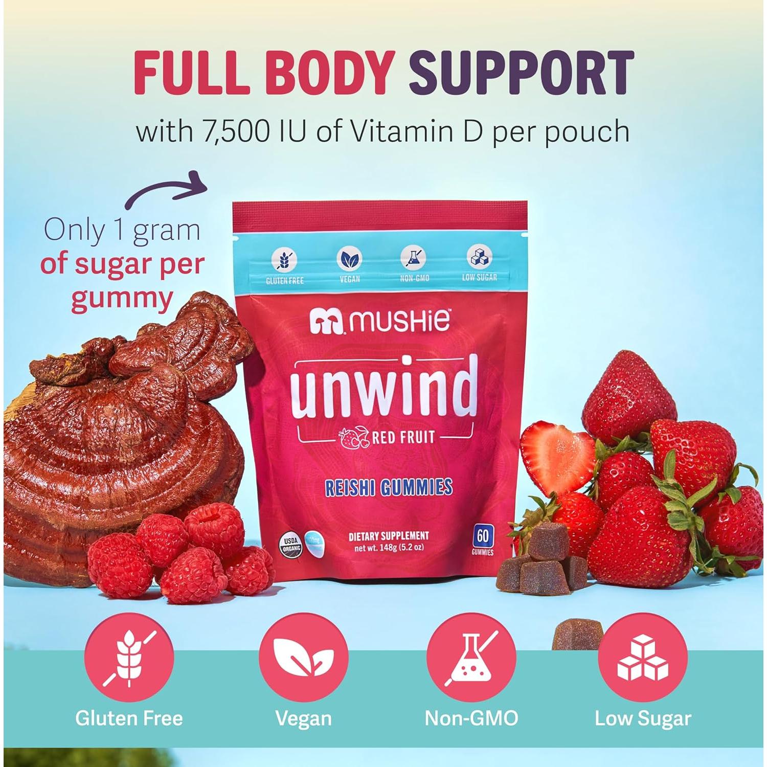 Gominolas de Hongo Reishi Orgánico Mushie - 2000mg - 60 Unidades