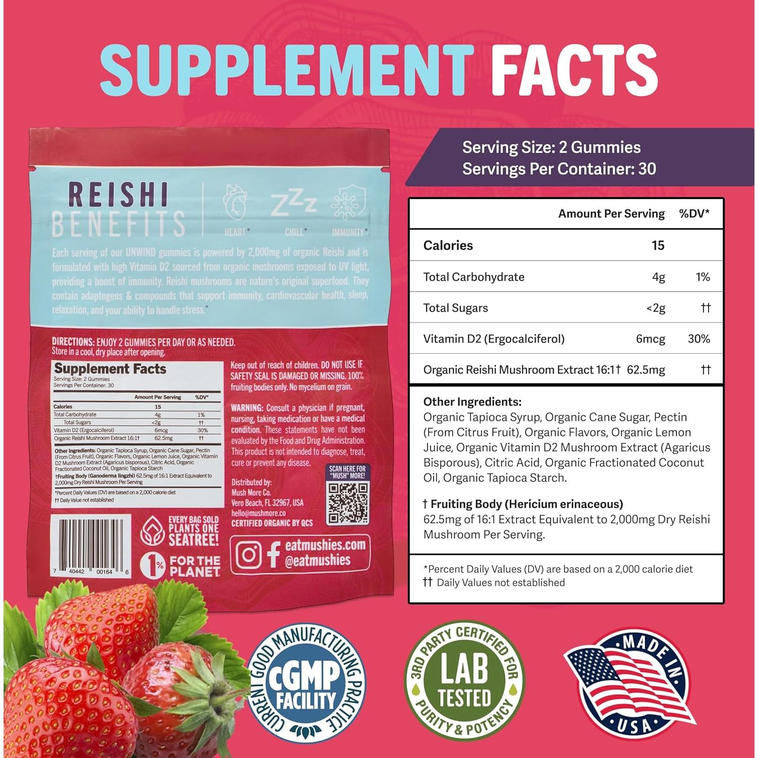 Gominolas de Hongo Reishi Orgánico Mushie - 2000mg - 60 Unidades