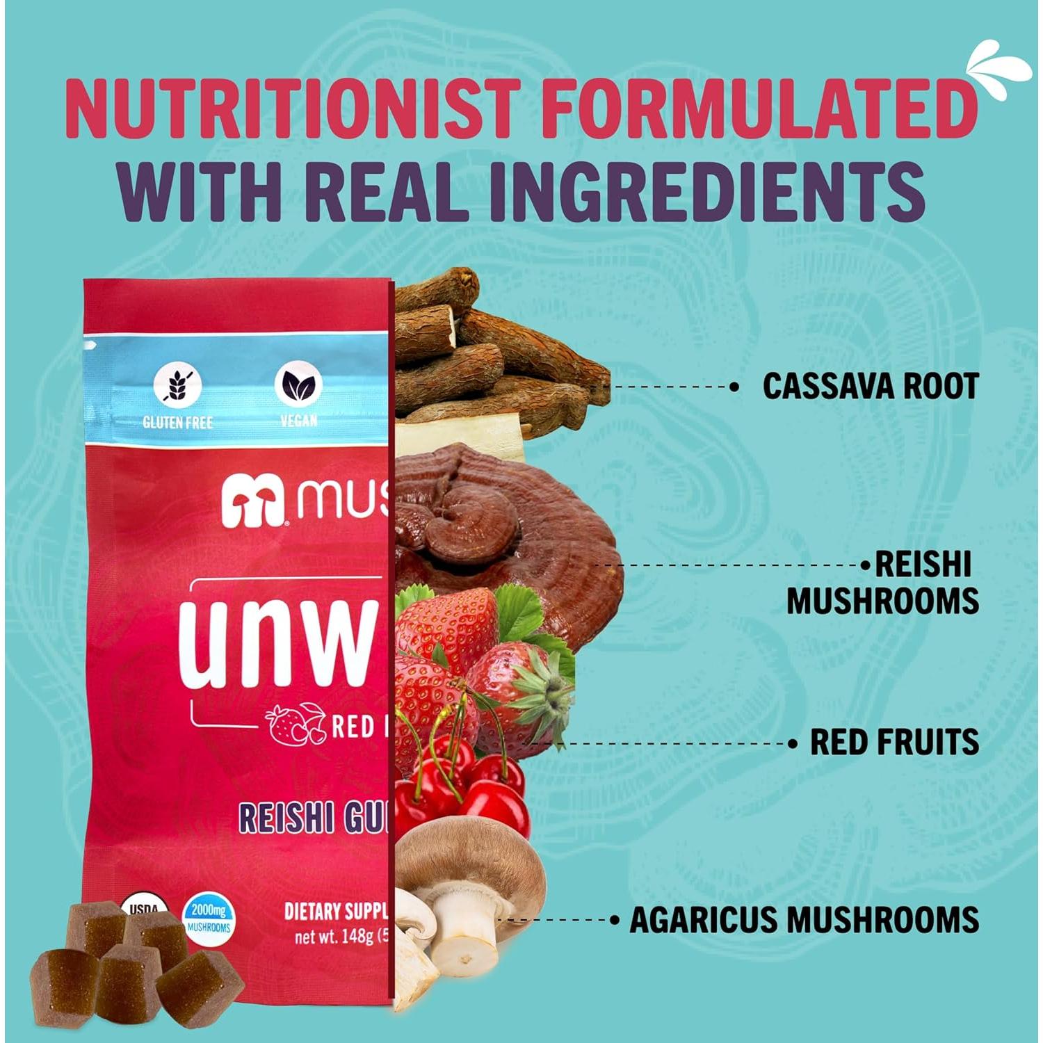 Gominolas de Hongo Reishi Orgánico Mushie - 2000mg - 60 Unidades