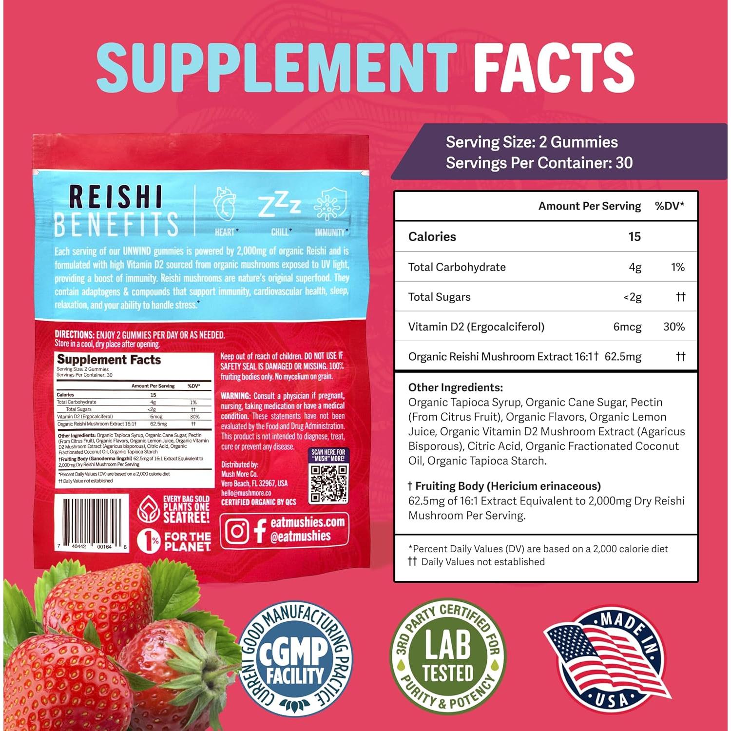 Gominolas de Hongo Reishi Orgánico Mushie - 2000mg - 60 Unidades