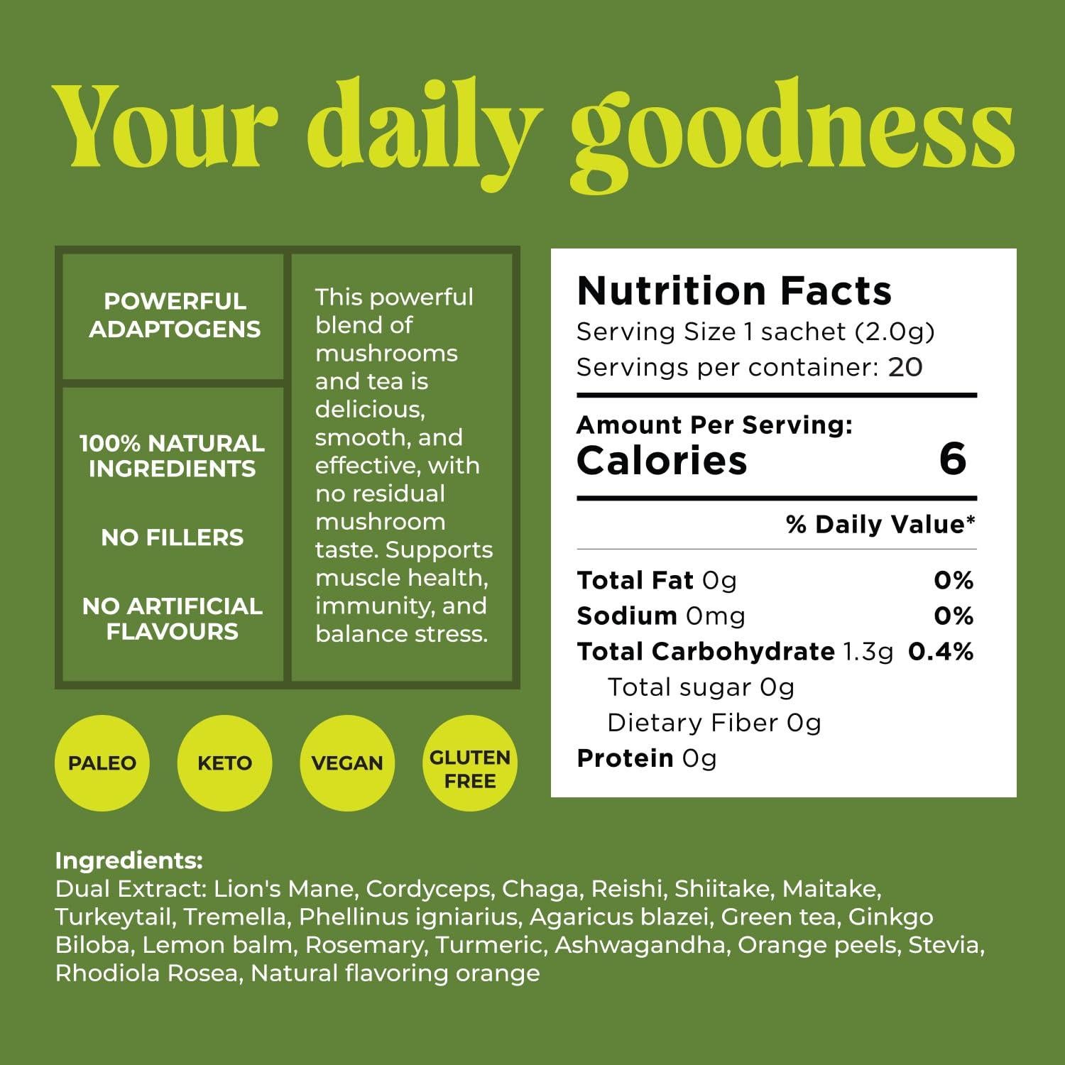 Té Adaptogénico Sin Cafeína Shroomzup 20 Bolsitas 100% Natural