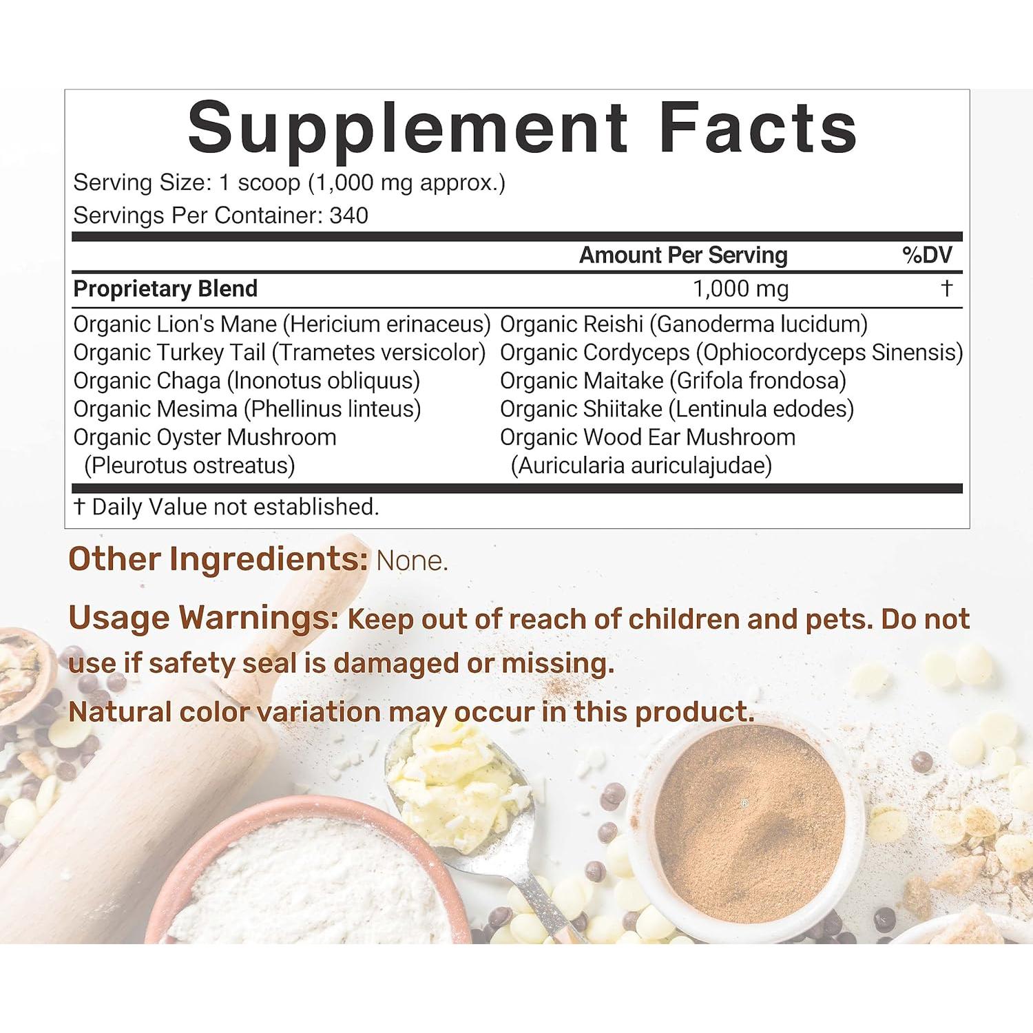 Suplemento Deal Polvo de Hongo Orgánico 340g 10 en 1 Energía Salud