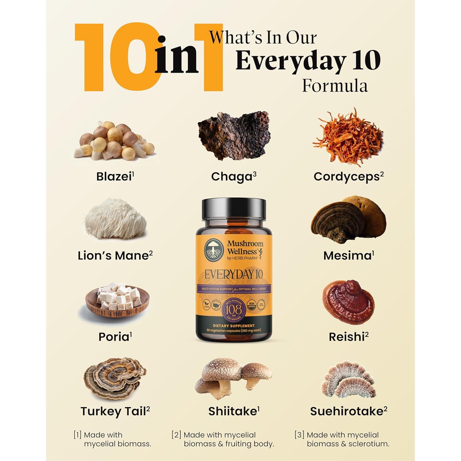 Cápsulas Orgánicas Everyday 10 Mushroom Wellness - 90 Unidades