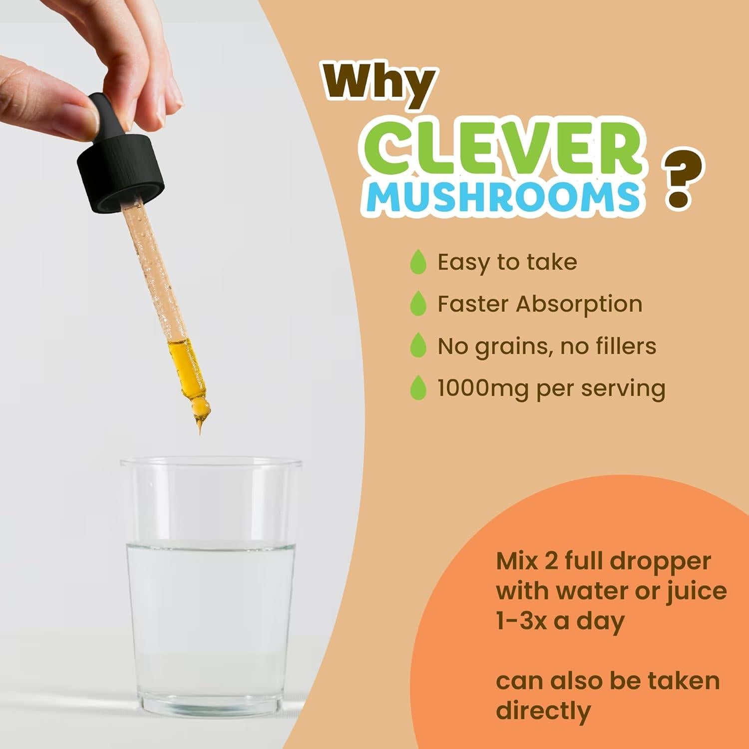 Extracto Líquido de 6 Hongos Clever Mushrooms 59ml - Energía y Inmunidad