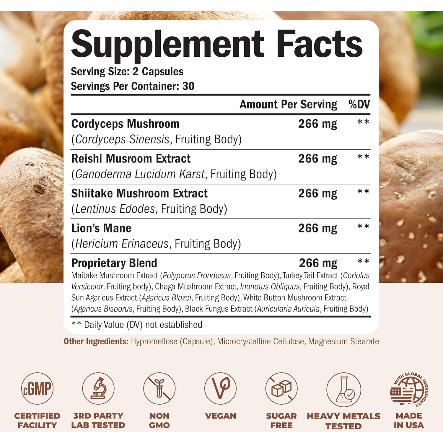 Suplemento de Champiñones 10 en 1 Vimerson Health - 60 Cápsulas