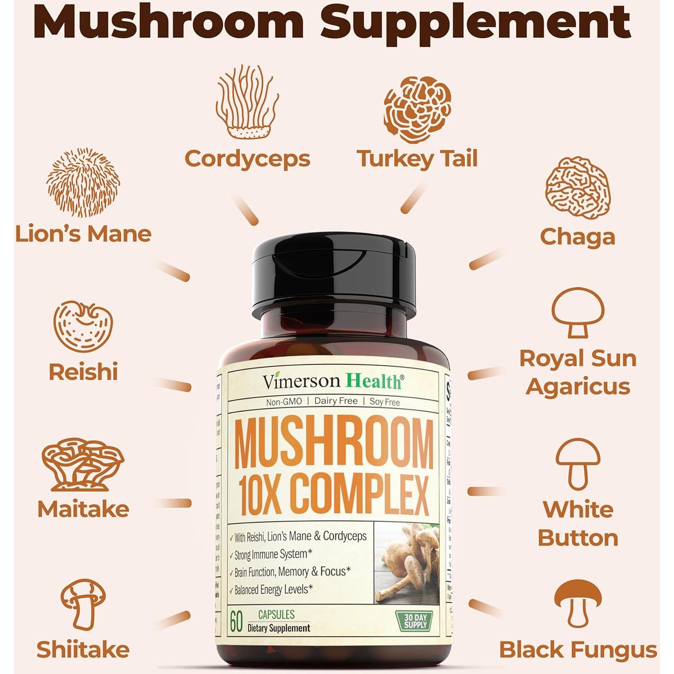 Suplemento de Champiñones 10 en 1 Vimerson Health - 60 Cápsulas