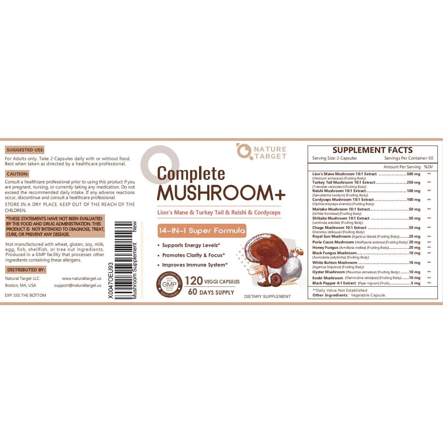 Suplemento de Hongos Nature Target 14-en-1, 120 Cápsulas