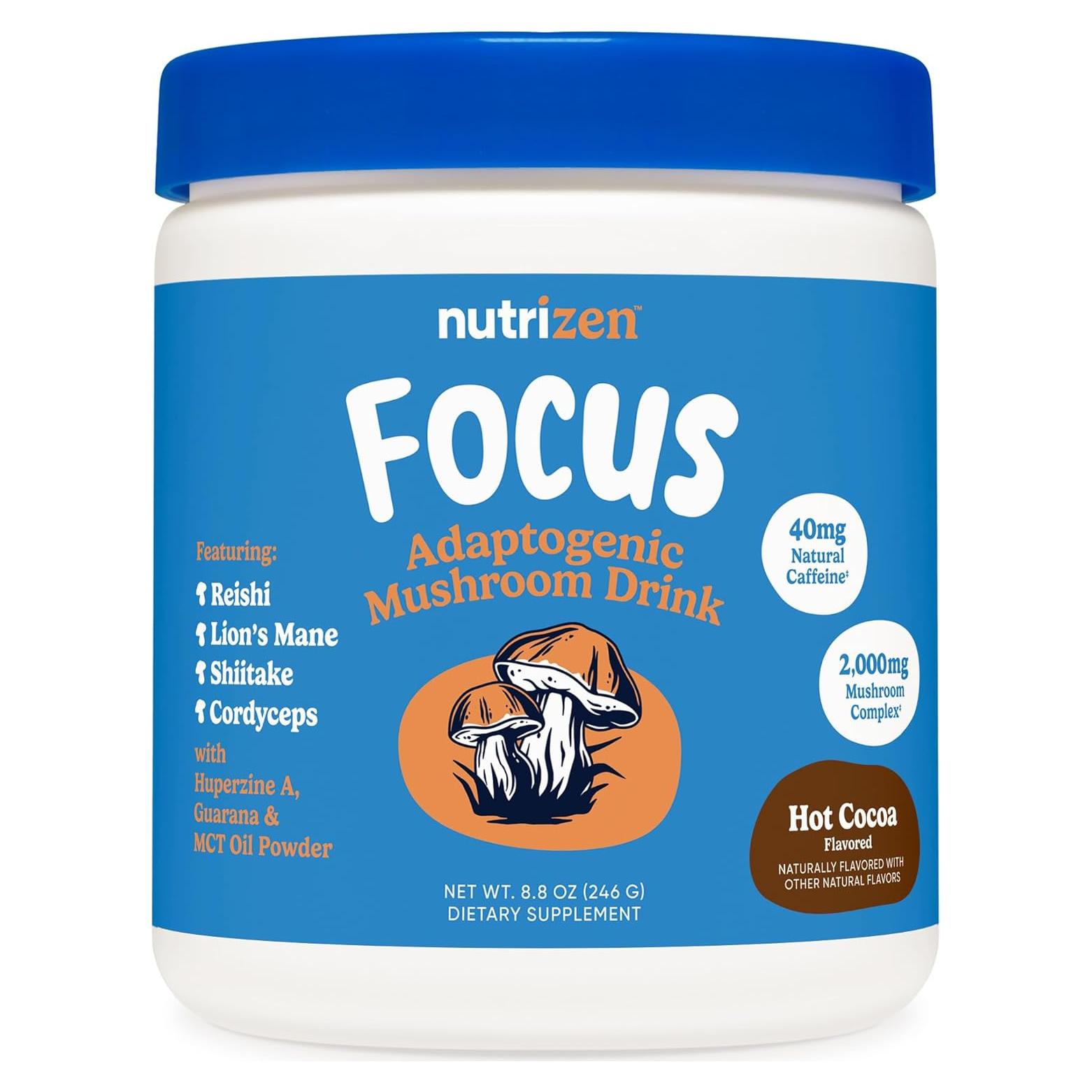 Bebida de Champiñones Adaptógenos Nutrizen Focus 30 Porciones Chocolate Caliente