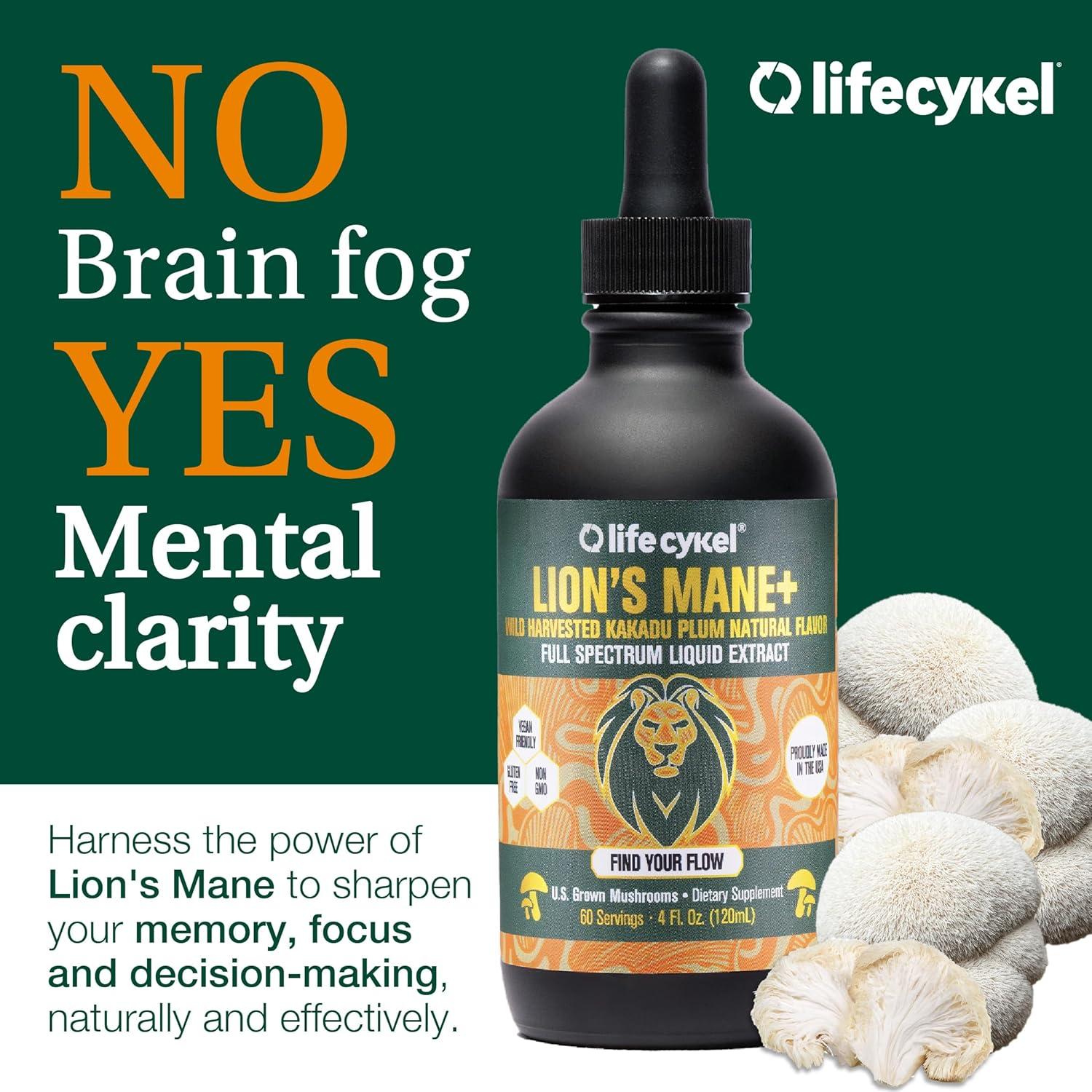 Paquete de Extractos de Hongos Lifecykel - Reishi, Melena de León y Cordyceps - Tintura Vegana para Energía y Salud Inmunológica