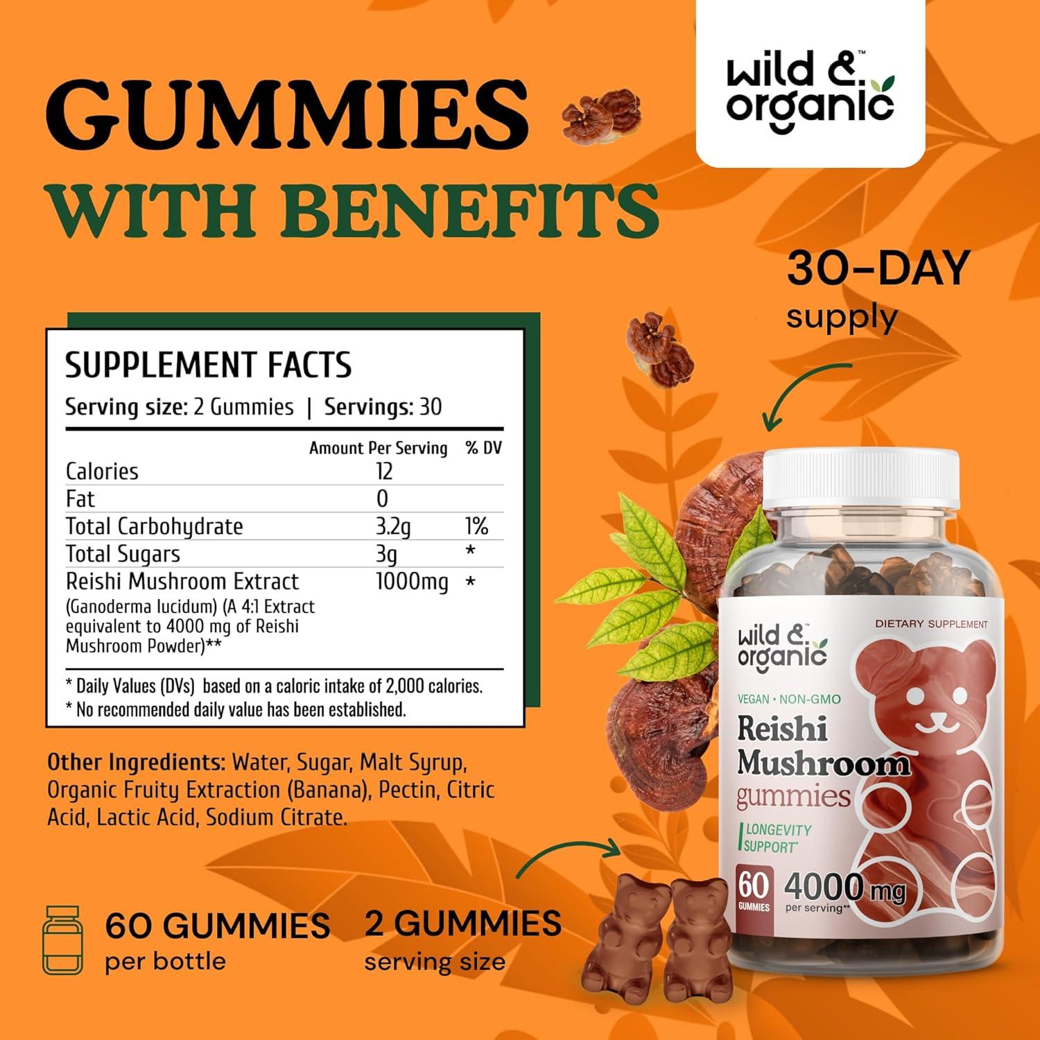 Gomitas de Hongo Reishi Silvestre y Orgánico 1000 mg - 60 Masticables