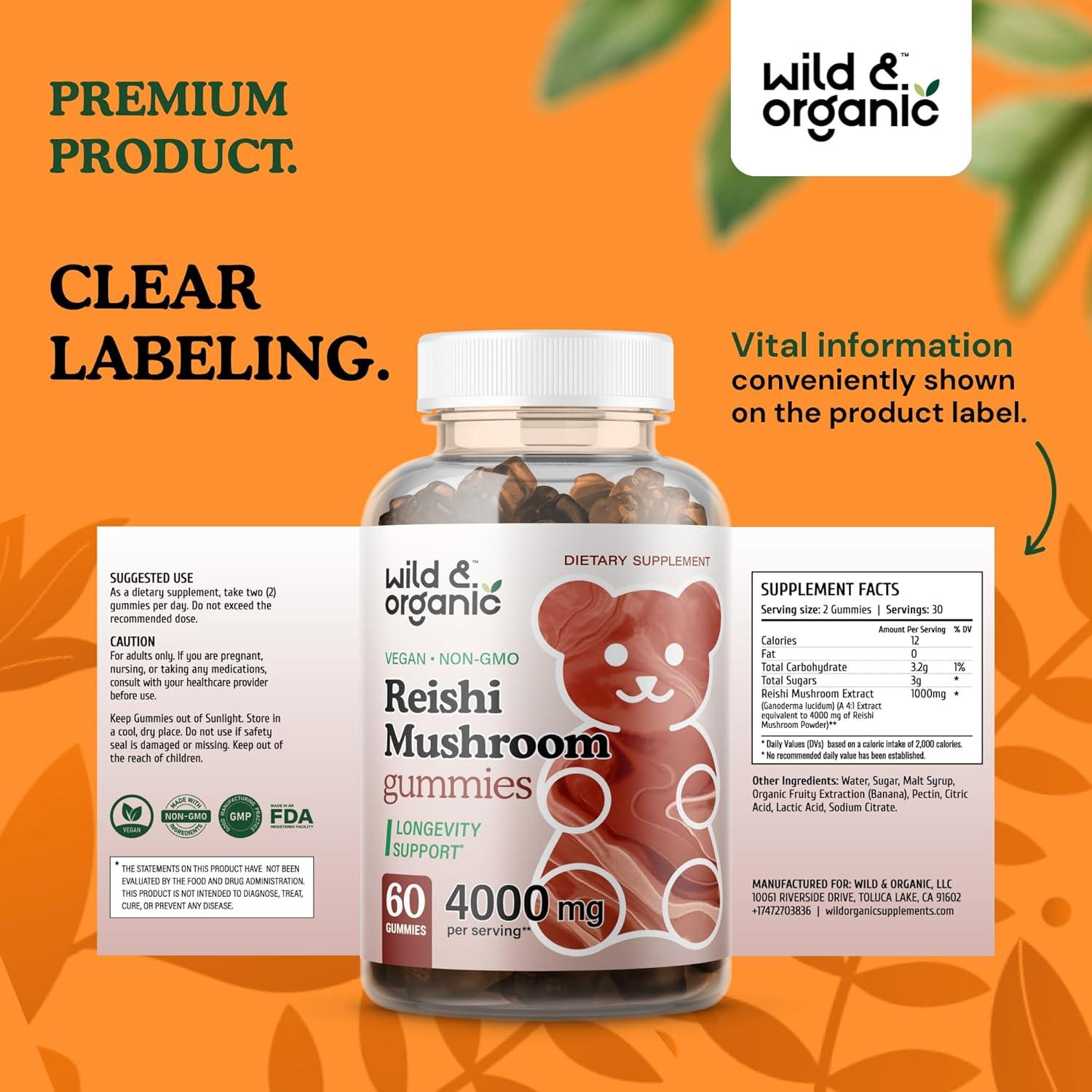 Gomitas de Hongo Reishi Silvestre y Orgánico 1000 mg - 60 Masticables