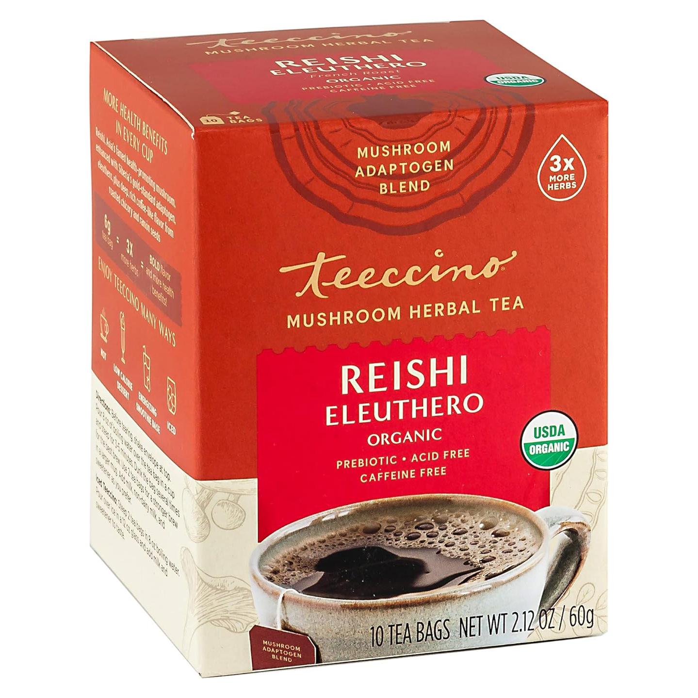 Té Herbal Adaptogénico Teeccino Reishi Eleuthero - 10 Bolsitas