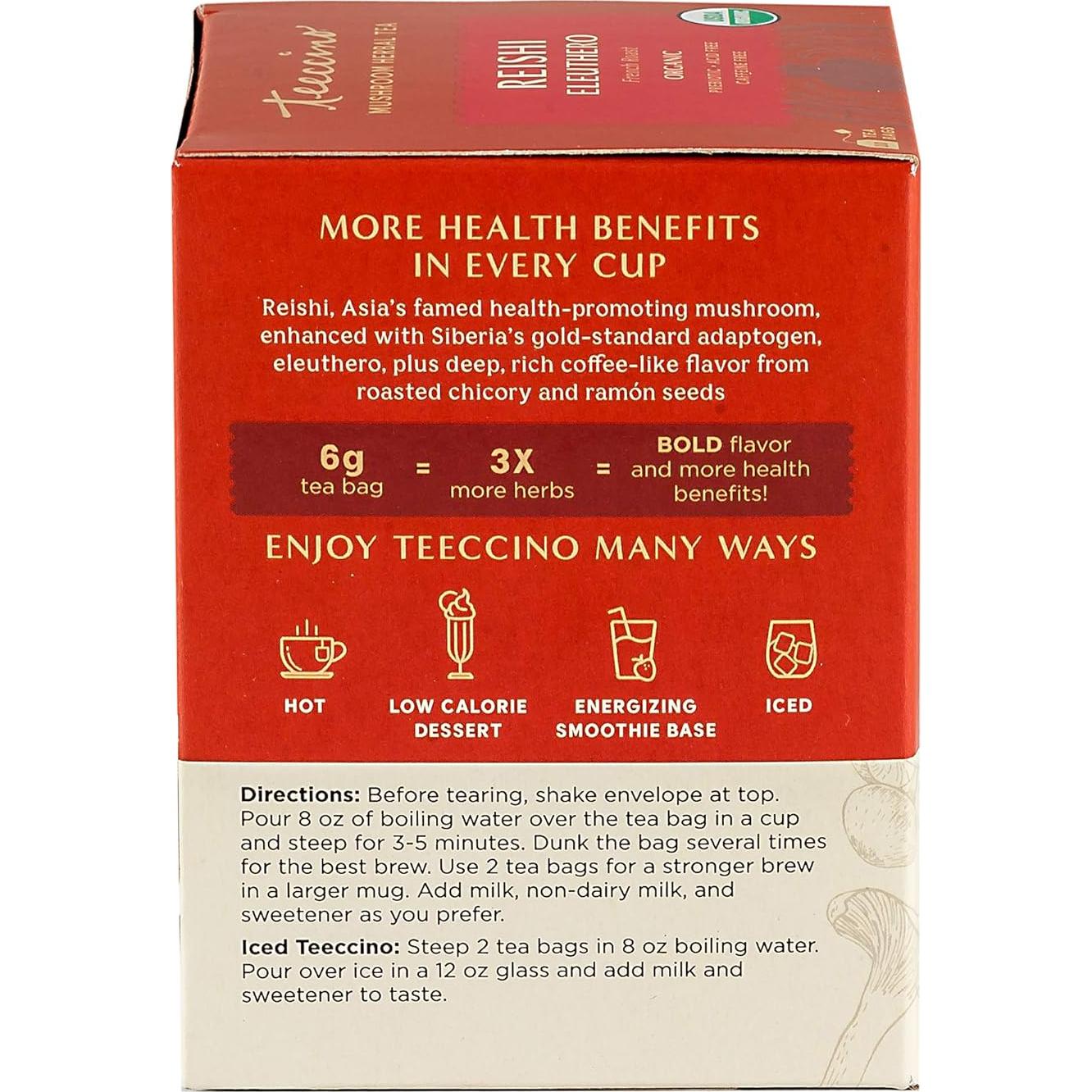 Té Herbal Adaptogénico Teeccino Reishi Eleuthero - 10 Bolsitas