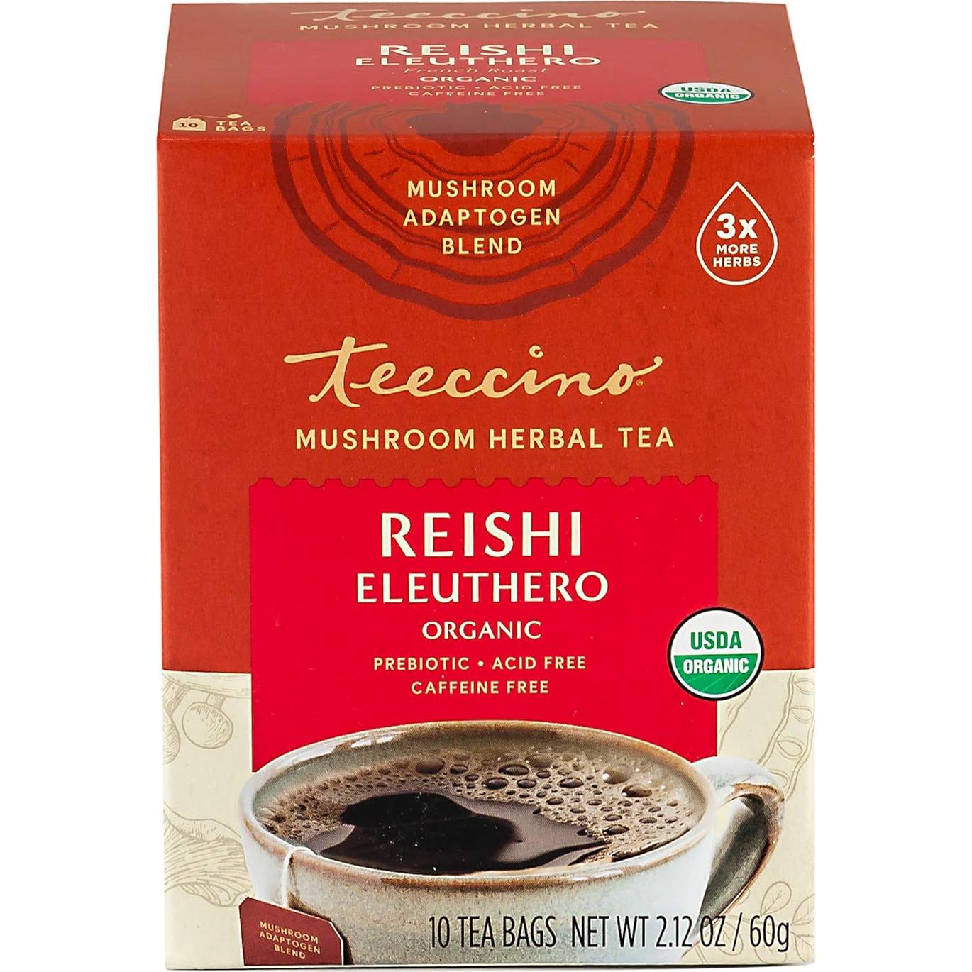 Té Herbal Adaptogénico Teeccino Reishi Eleuthero - 10 Bolsitas