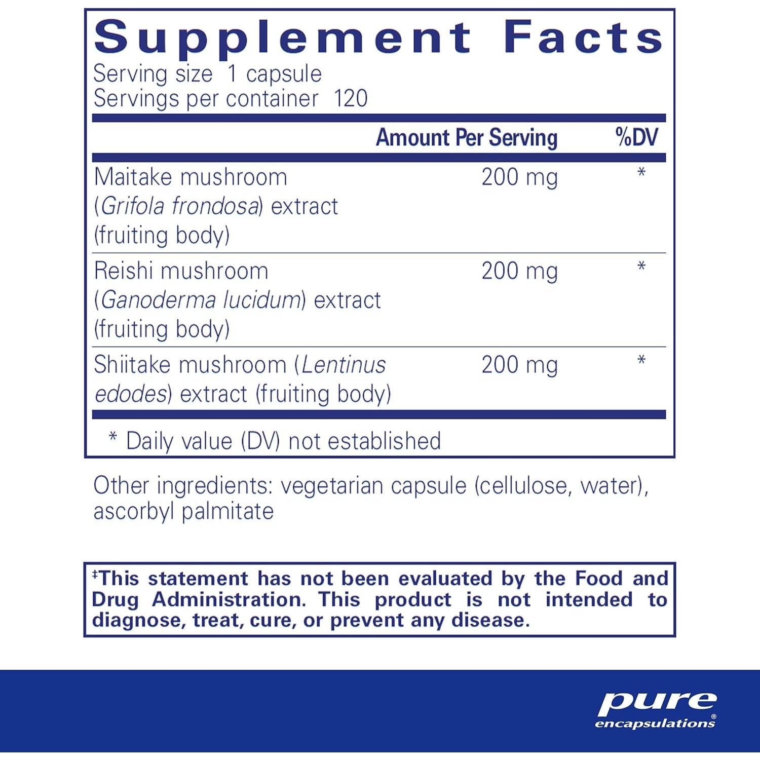 Fórmula de Hongos M/R/S Pure Encapsulations 120 Cápsulas
