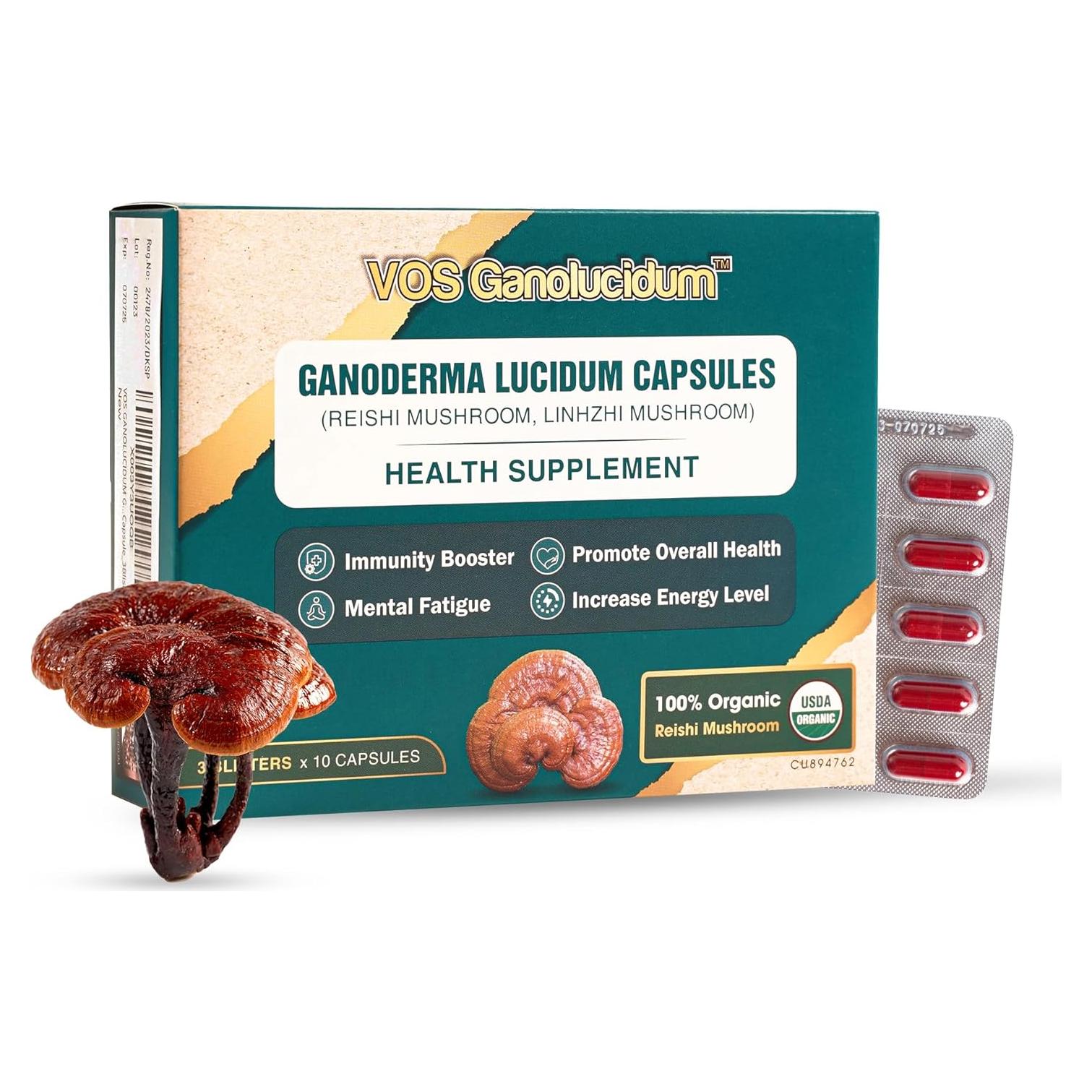 Cápsulas de Hongo Reishi Rojo Ganoderma lucidum 70mg 30 Unidades