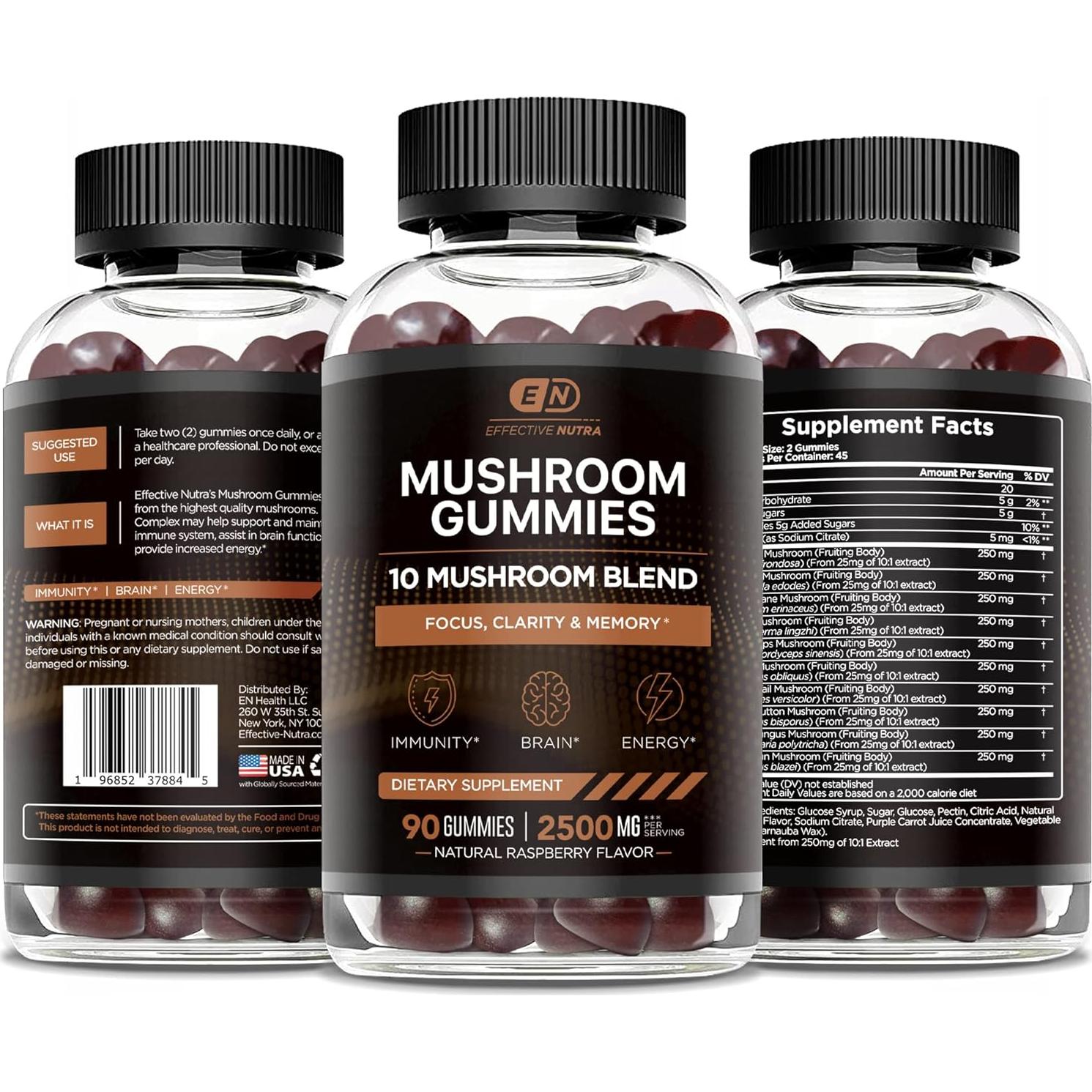 Gomitas de Champiñón Effective Nutra 2500mg 90ct Veganas