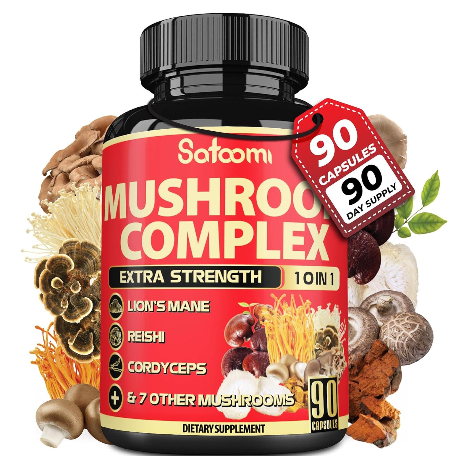 Suplemento de Hongo Satoomi 10 en 1 - Melena de León, Reishi, Cordyceps