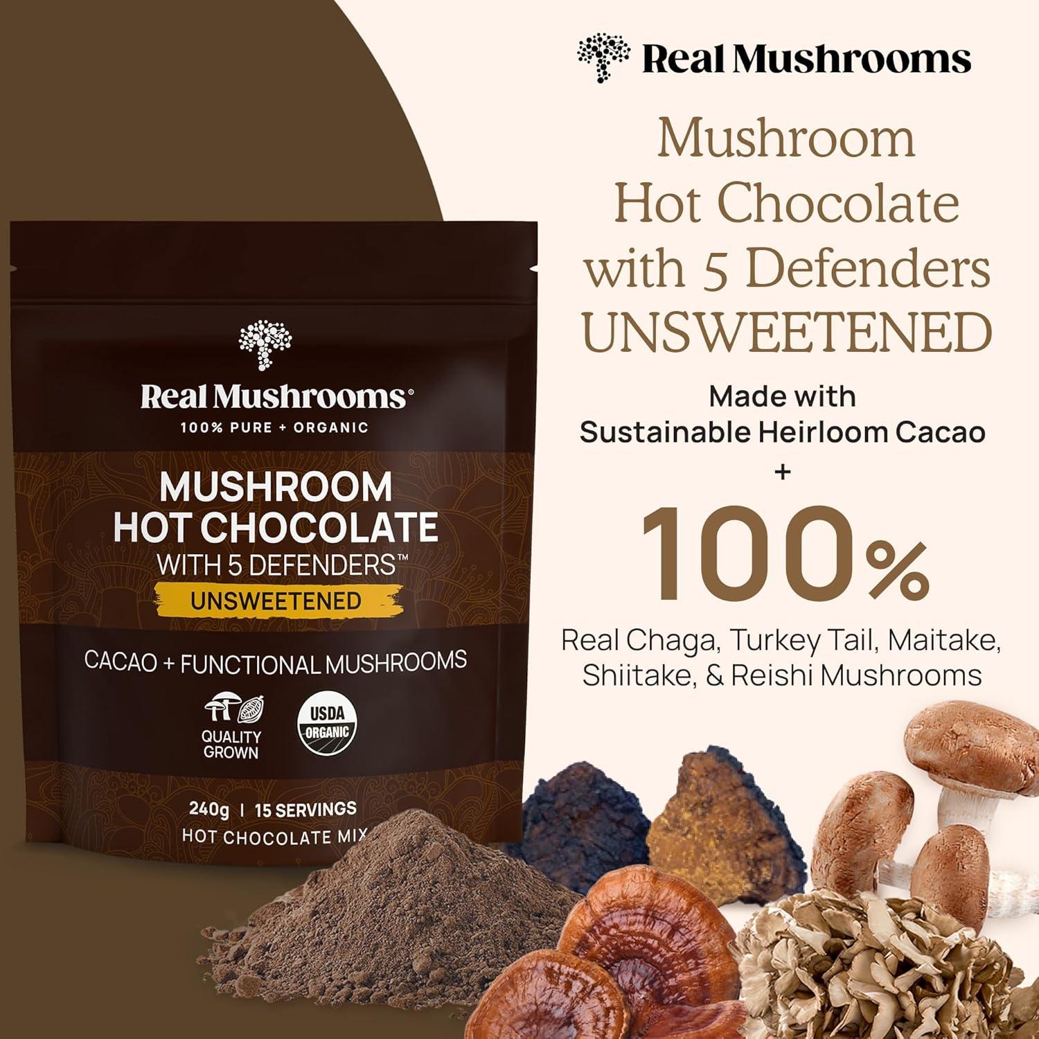 Mezcla de Chocolate Caliente Sin Azúcar Real Mushrooms 240g