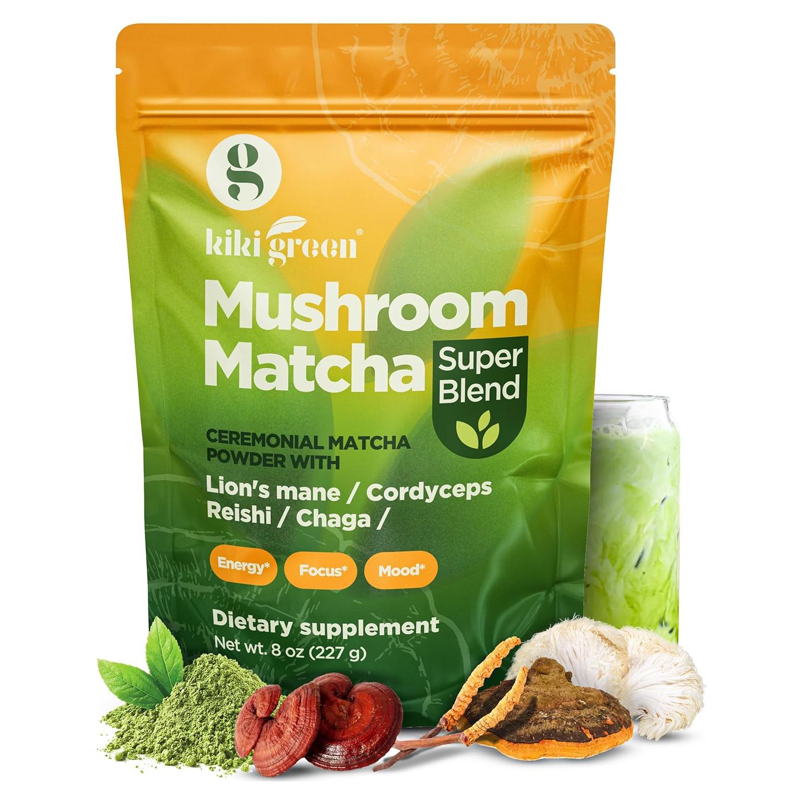 KIKI Mezcla Super Matcha con Hongos - 226.8 g Energía y Enfoque