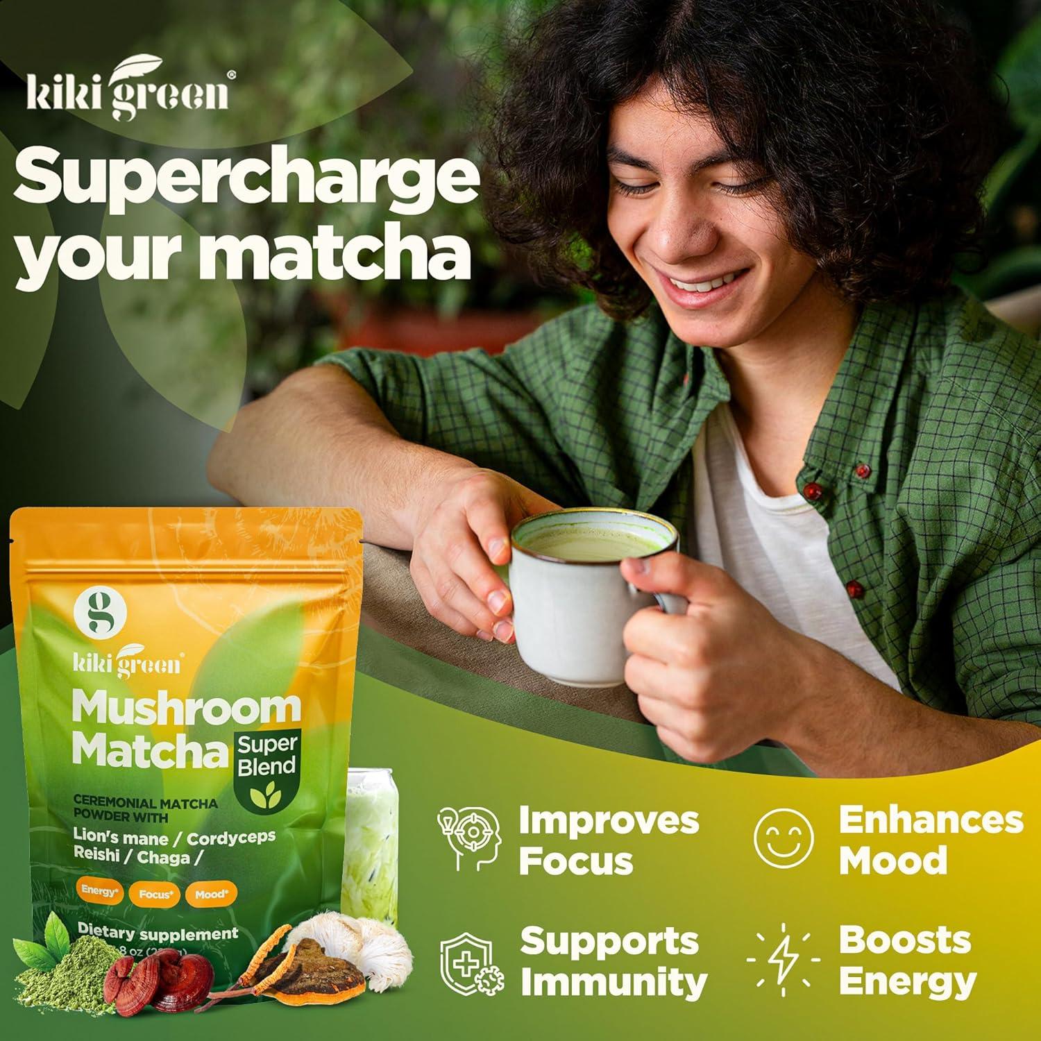 KIKI Mezcla Super Matcha con Hongos - 226.8 g Energía y Enfoque