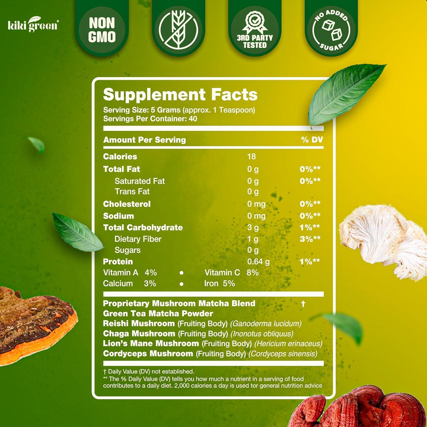 KIKI Mezcla Super Matcha con Hongos - 226.8 g Energía y Enfoque