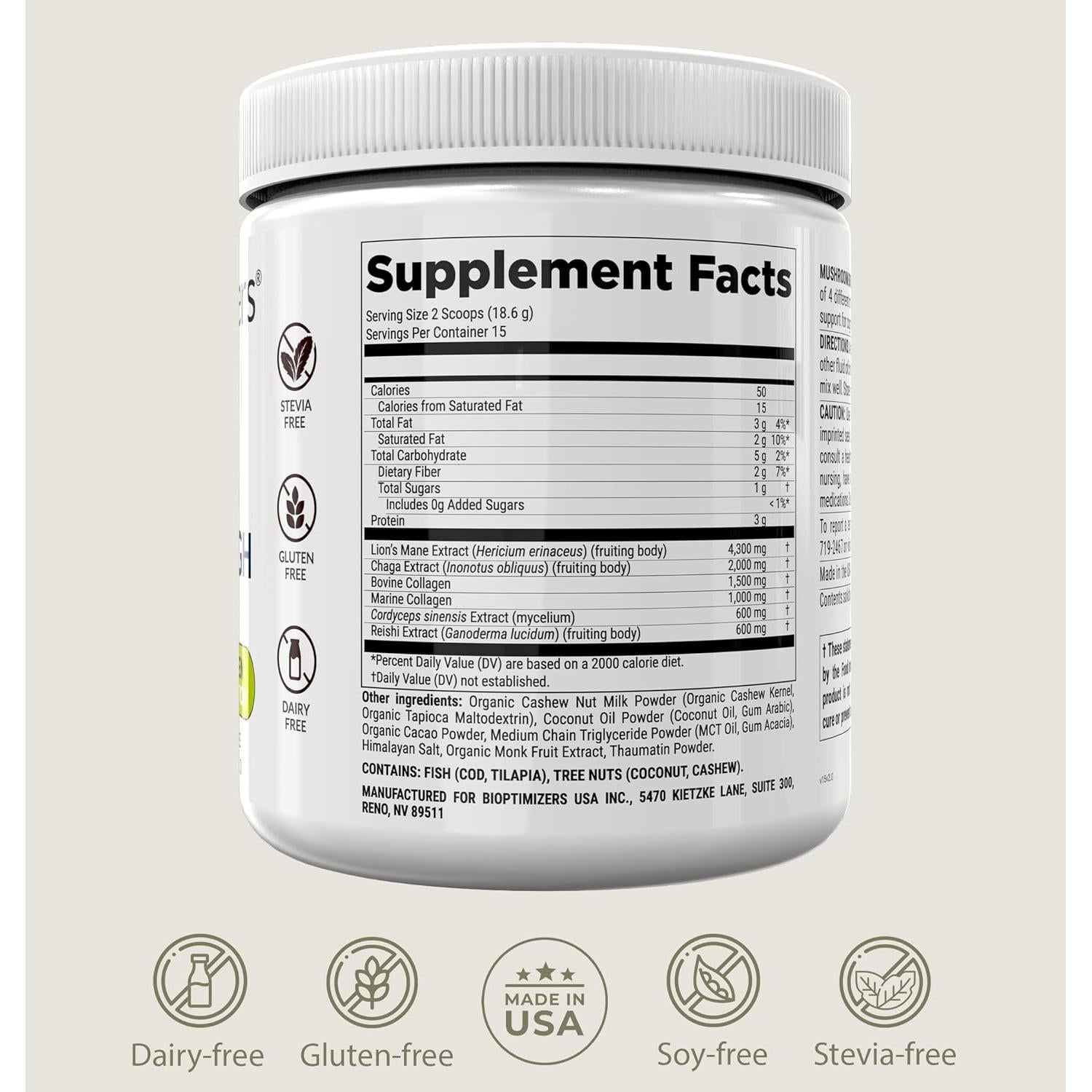 Bebida de Chocolate BIOptimizers con Hongos Adaptogénicos 15 Porciones