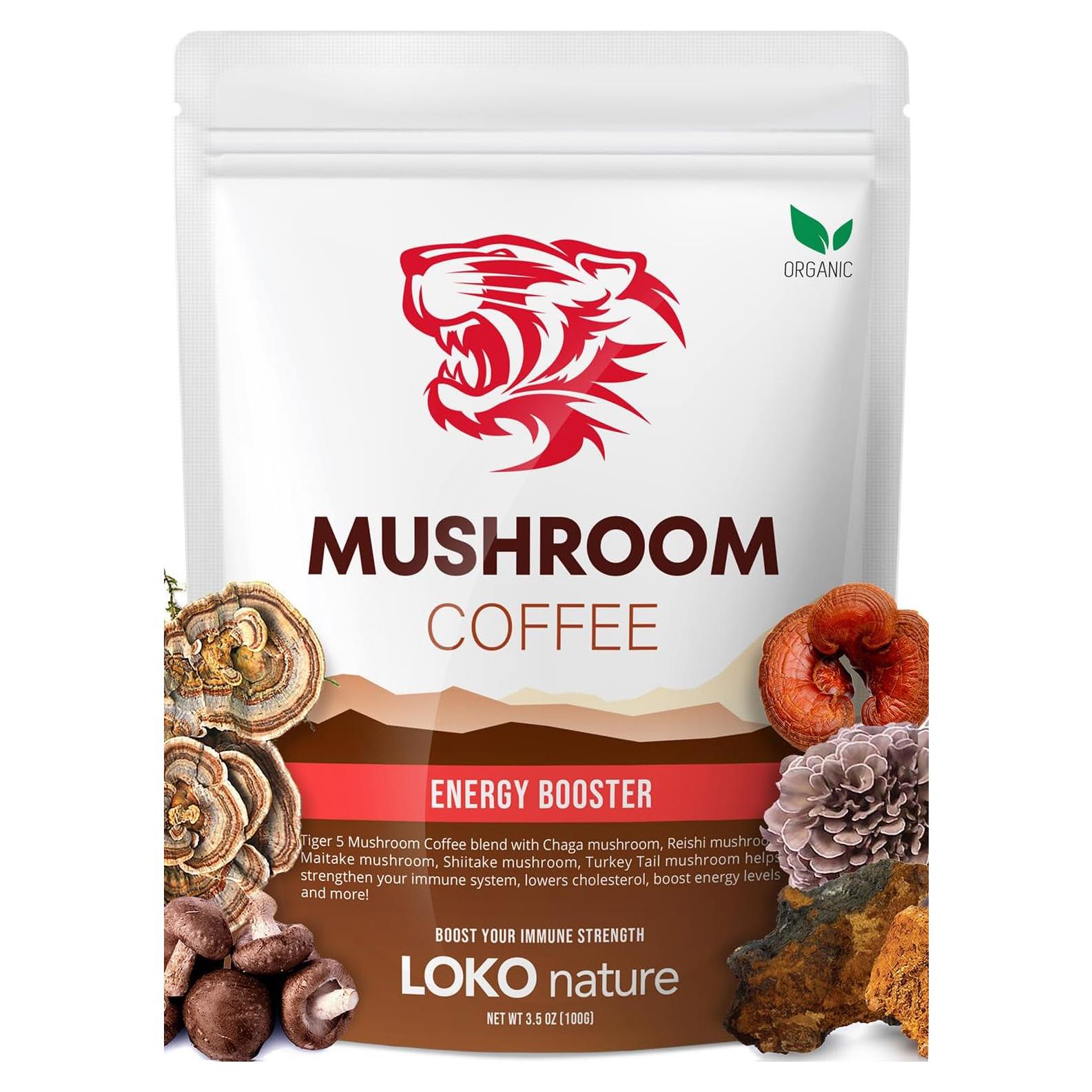 Café Instantáneo Orgánico Tiger 5 Hongos - 30 Porciones 100% Arábica