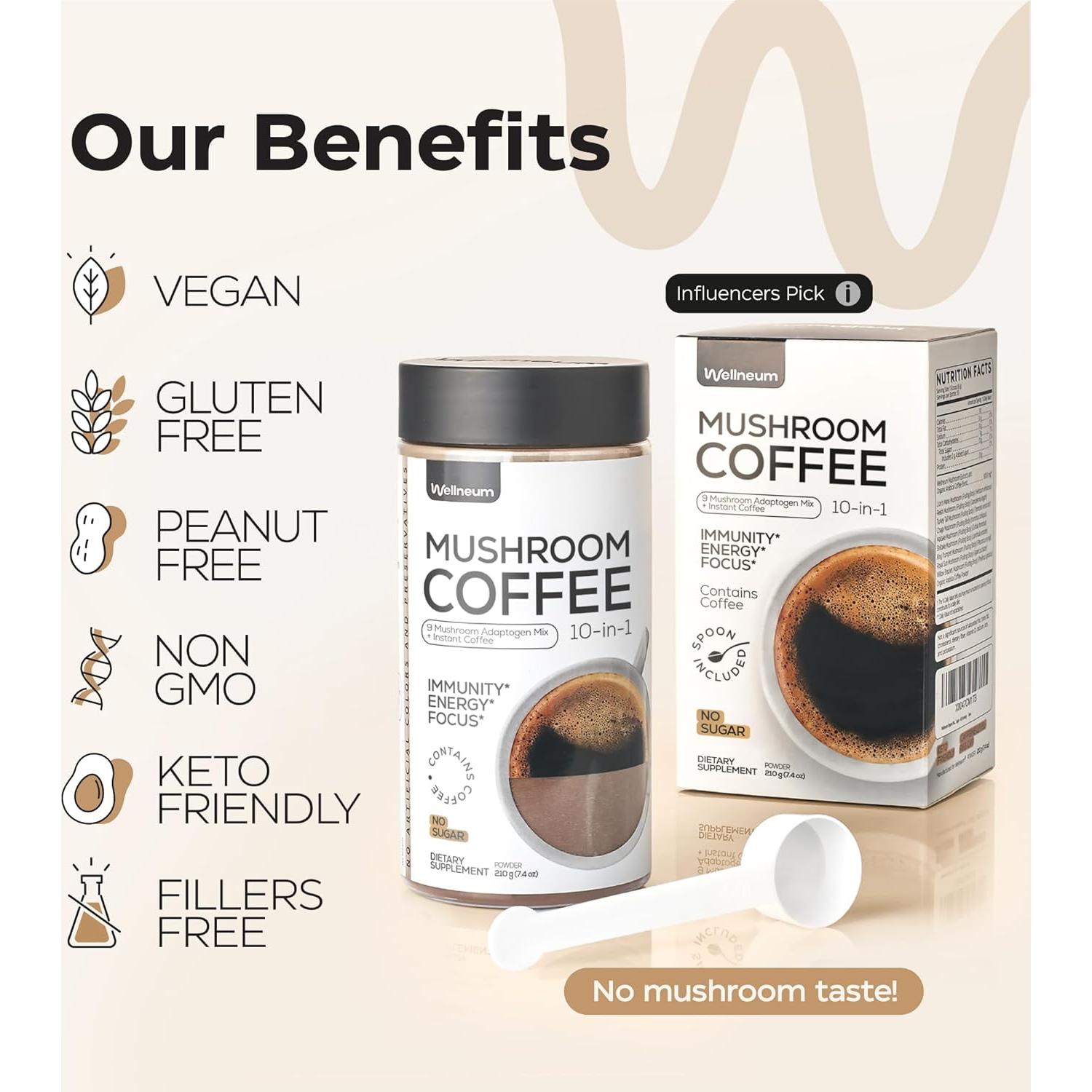 Café de Hongo Orgánico Wellneum 210g - Adaptógeno 10 en 1