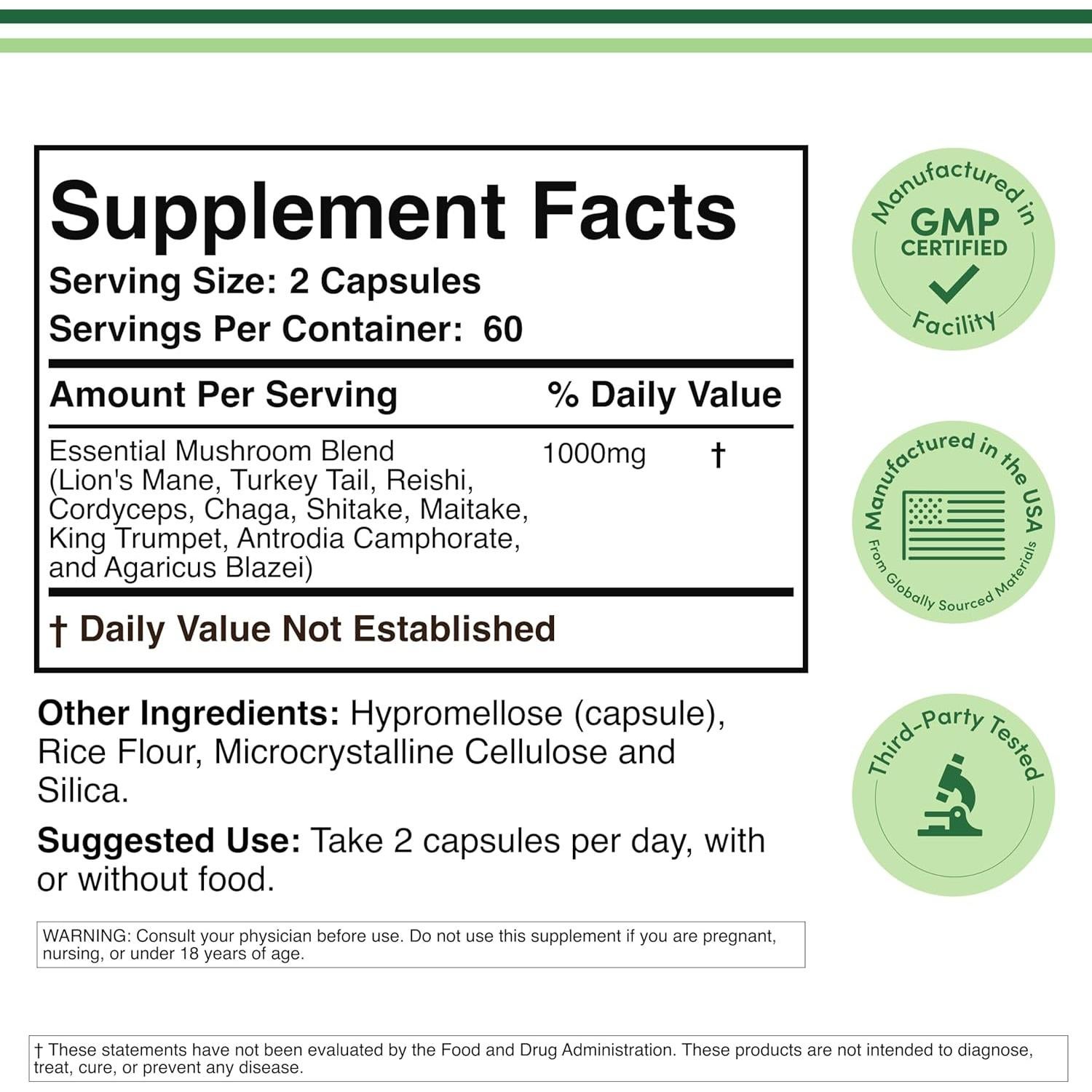 Suplemento de Hongos Double Wood 1000mg - 120 Cápsulas