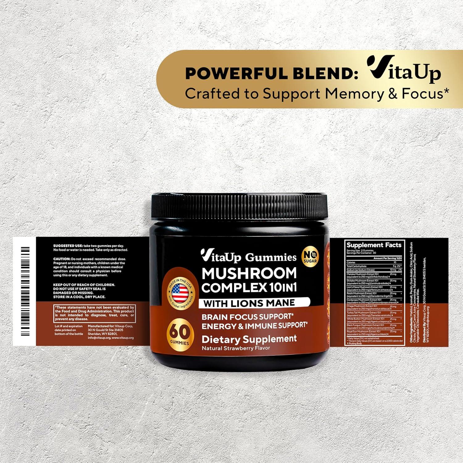 Gomitas de Hongo VitaUp 10 en 1 - Soporte Cognitivo e Inmunológico - 60 Unidades