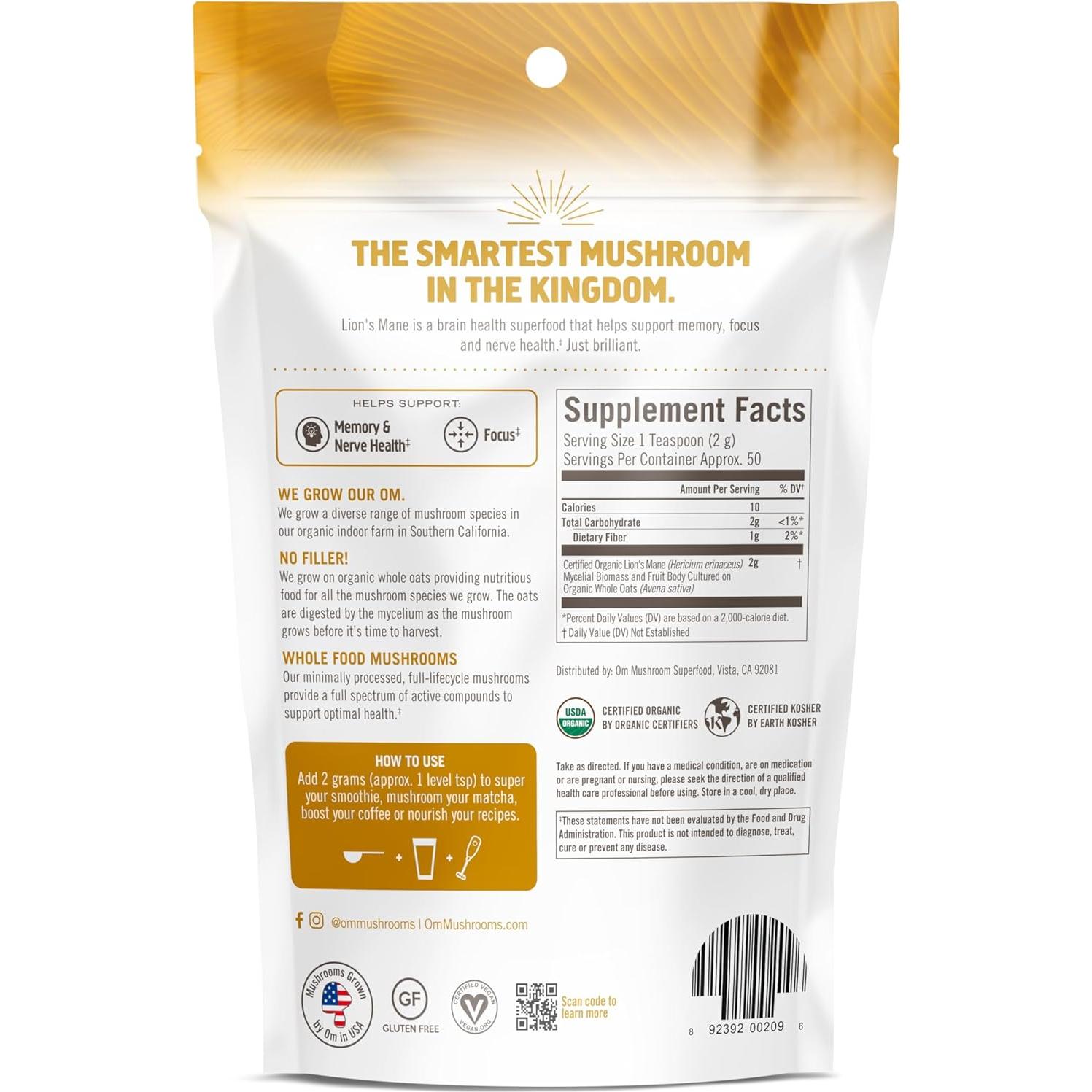 Polvo Superalimento Melena de León OM Orgánico 100 g