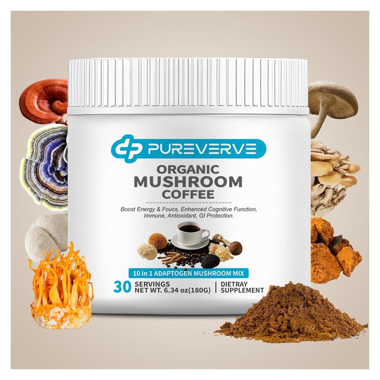 Café de Hongo Orgánico Pureverve 30 Porciones - 10 Hongos