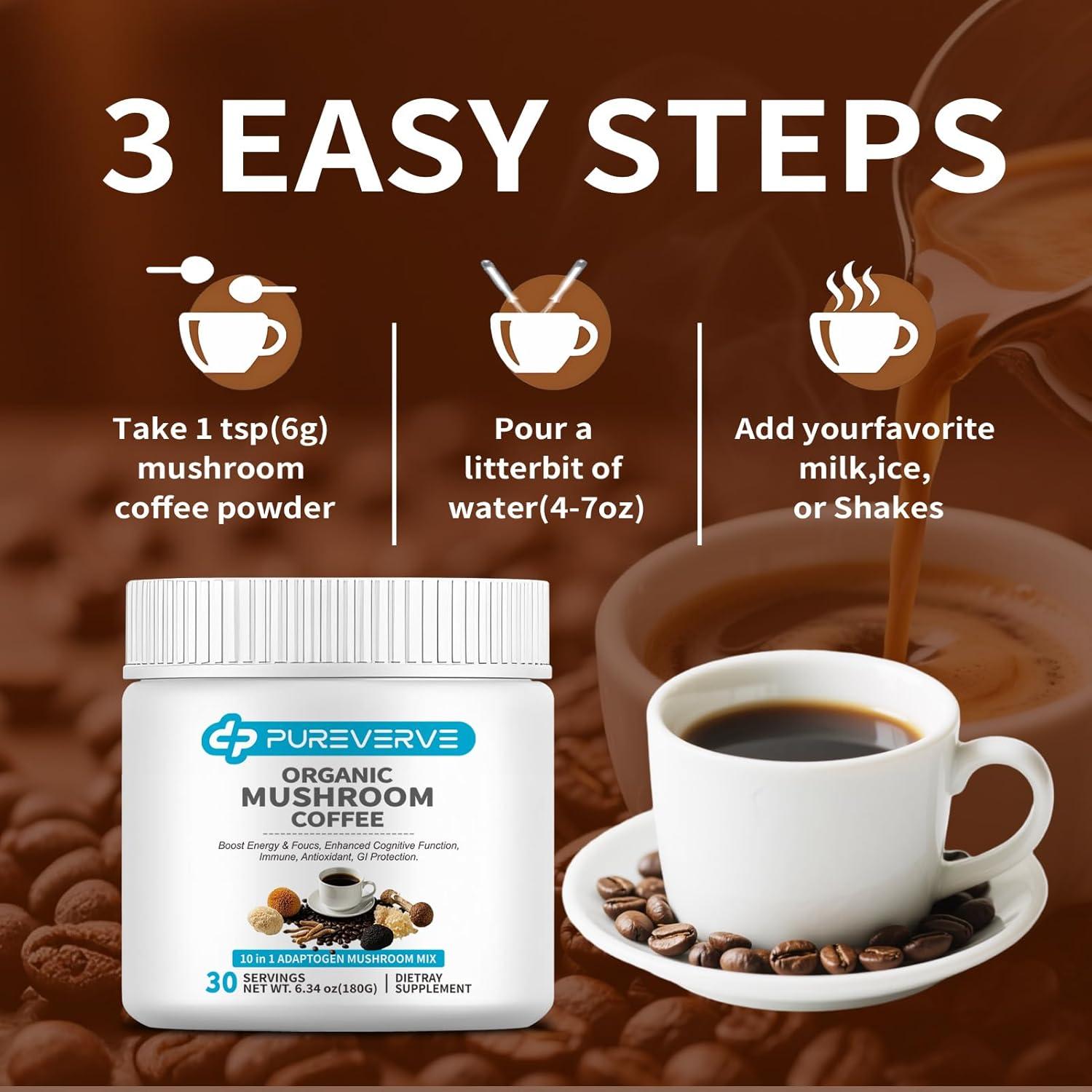 Café de Hongo Orgánico Pureverve 30 Porciones - 10 Hongos