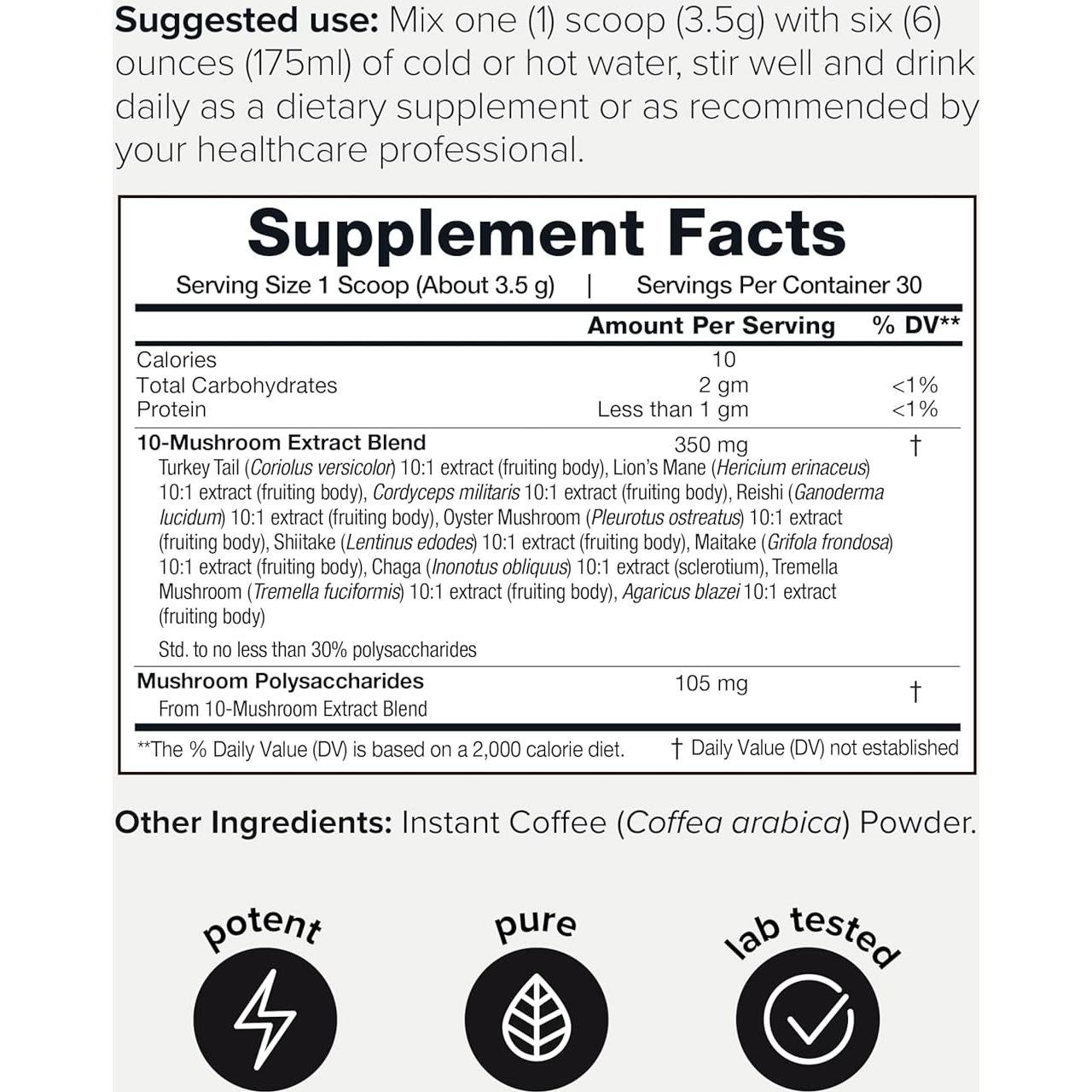 Café de Hongo Toniiq 105 g - Extracto 10:1 de 10 Hongos