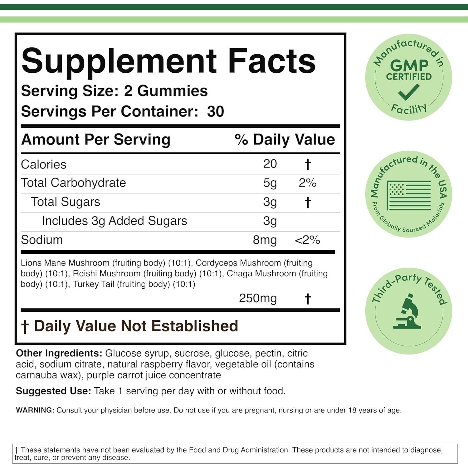 Gominolas de Champiñones Double Wood 60 Unidades 250mg