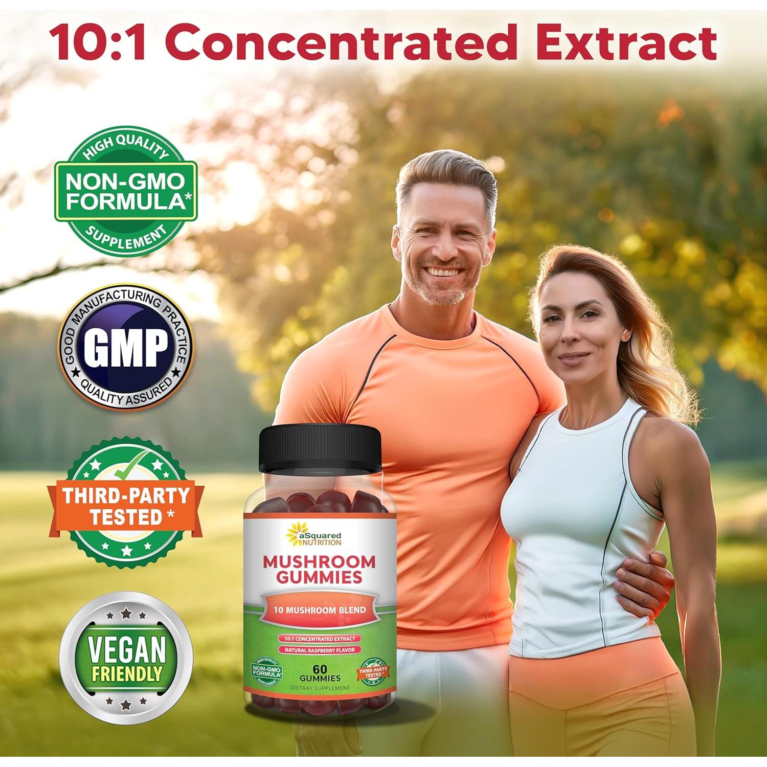 Gominolas de Champiñón aSquared Nutrition - 10x Melena de León, Reishi, Energía y Enfoque