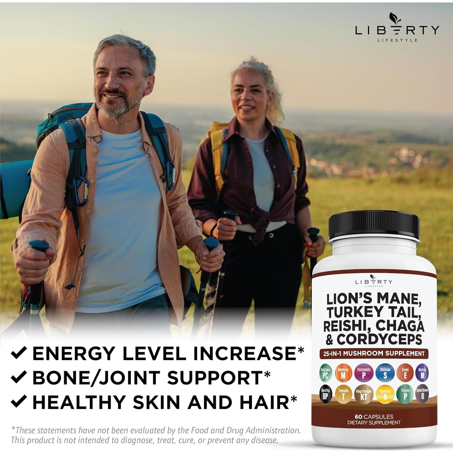 Suplemento de Hongo Melena de León y Reishi Liberty 180 Cápsulas