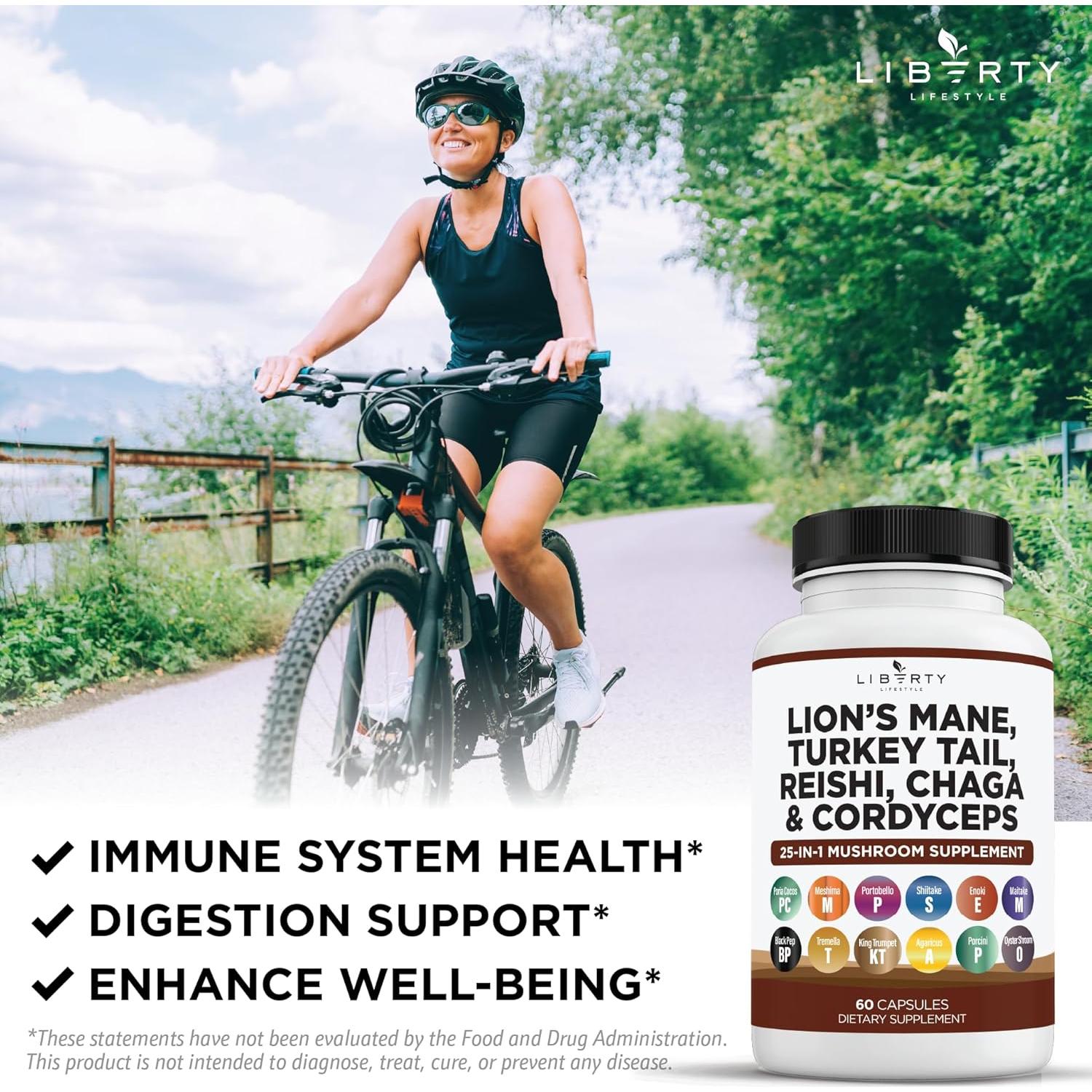 Suplemento de Hongo Melena de León y Reishi Liberty 180 Cápsulas