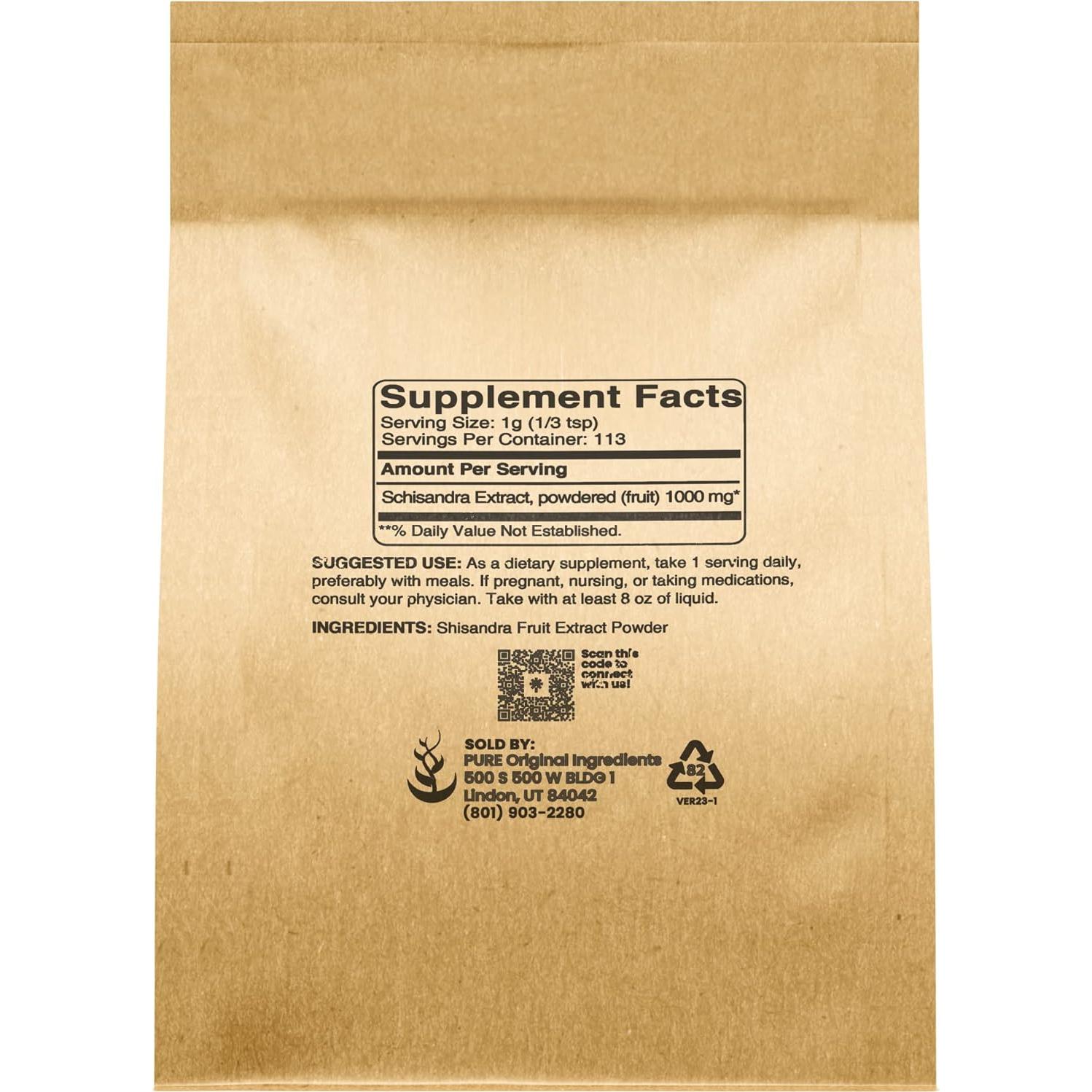 Schisandra en Polvo 113.4 g - Ingredientes Originales Puros, Sin Gluten