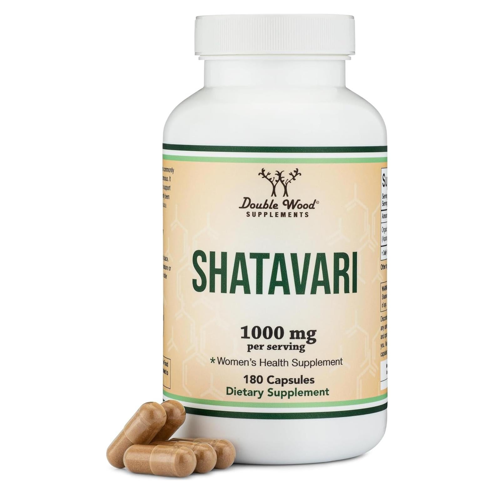 Cápsulas de Shatavari Orgánico Double Wood - 1000mg, 180 Unidades