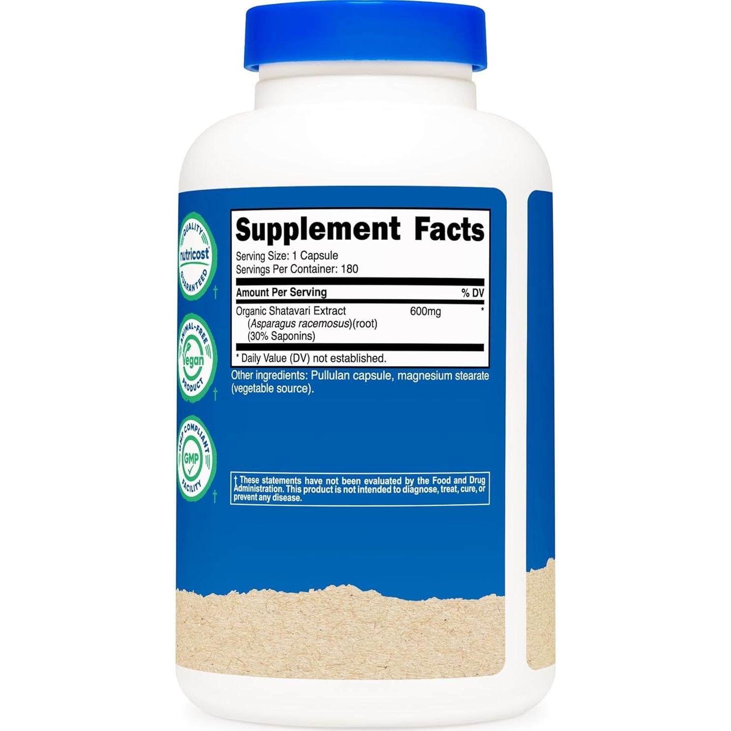 Cápsulas de Shatavari Orgánico Nutricost 600mg - 180 Unidades