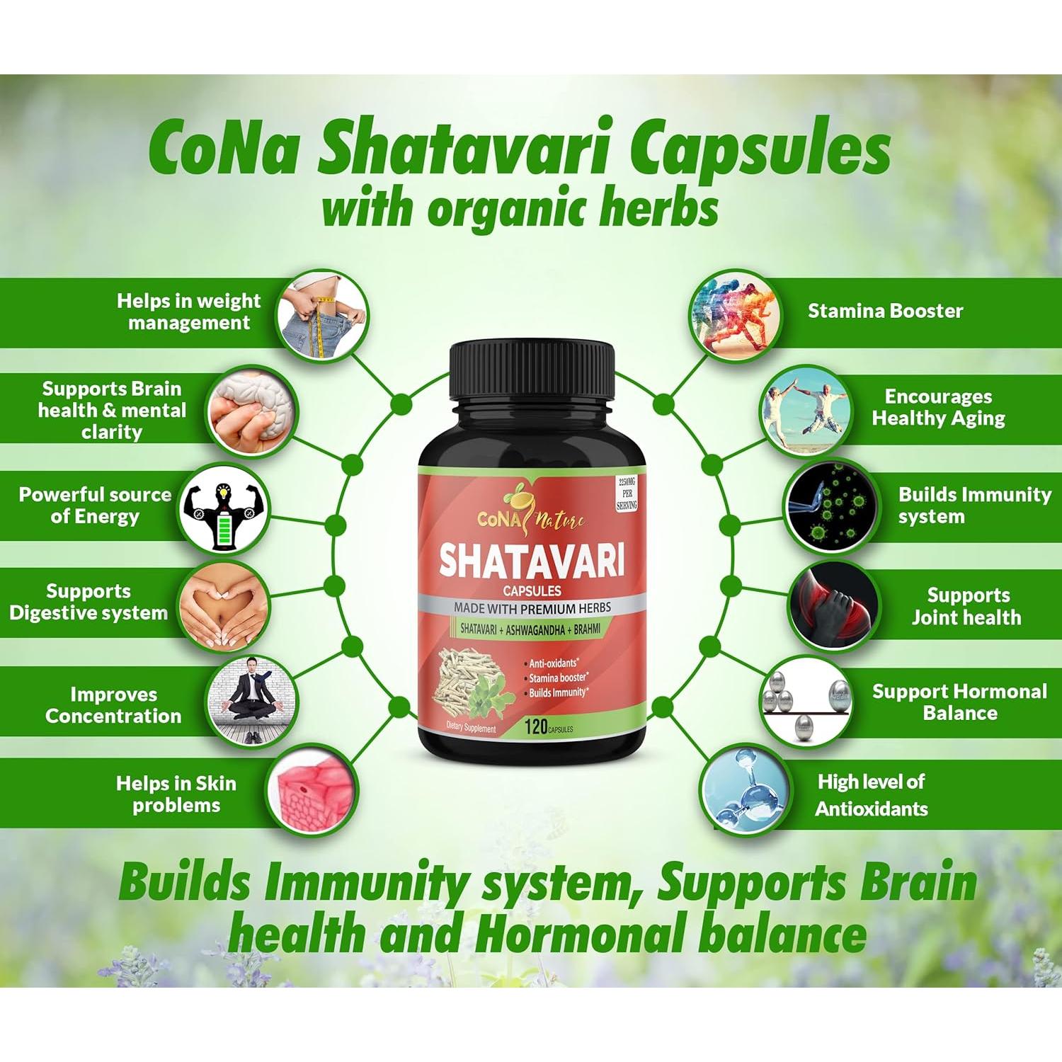 Cápsulas de Shatavari Orgánico 2250mg Cona Nature - 120 Veganas